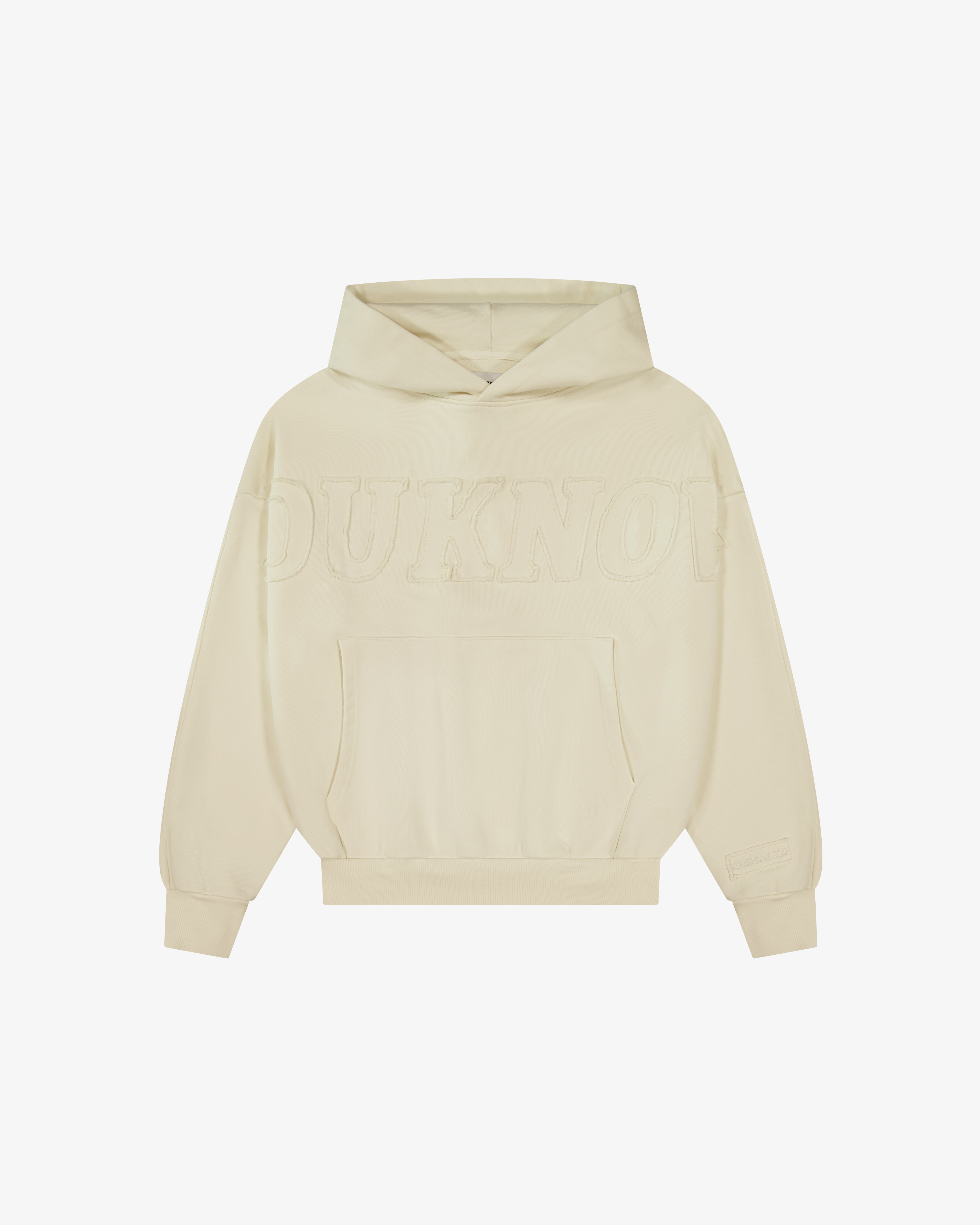 Distressed Applique Hoodie | Washed Cream