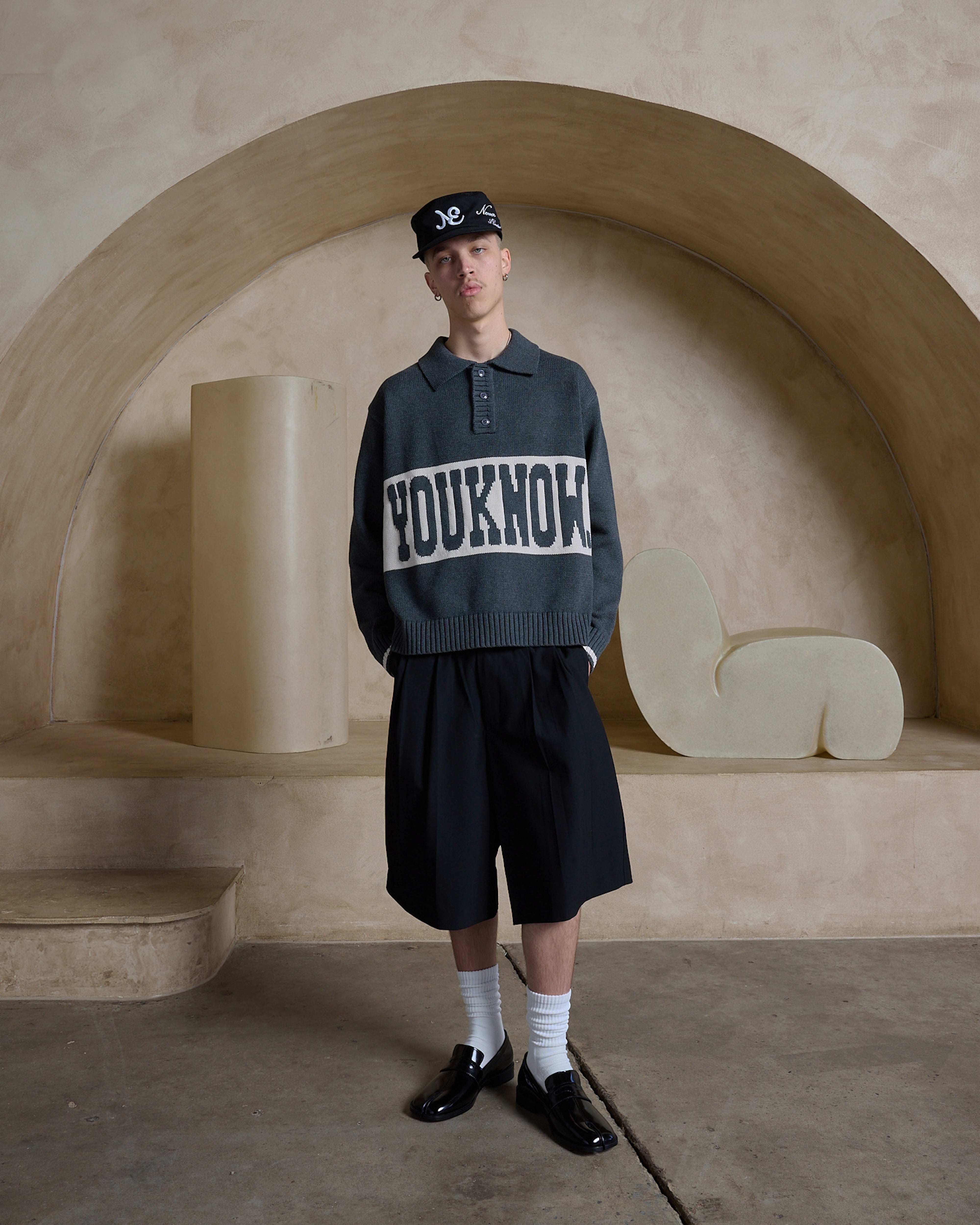 Cotton Knit Polo | Charcoal