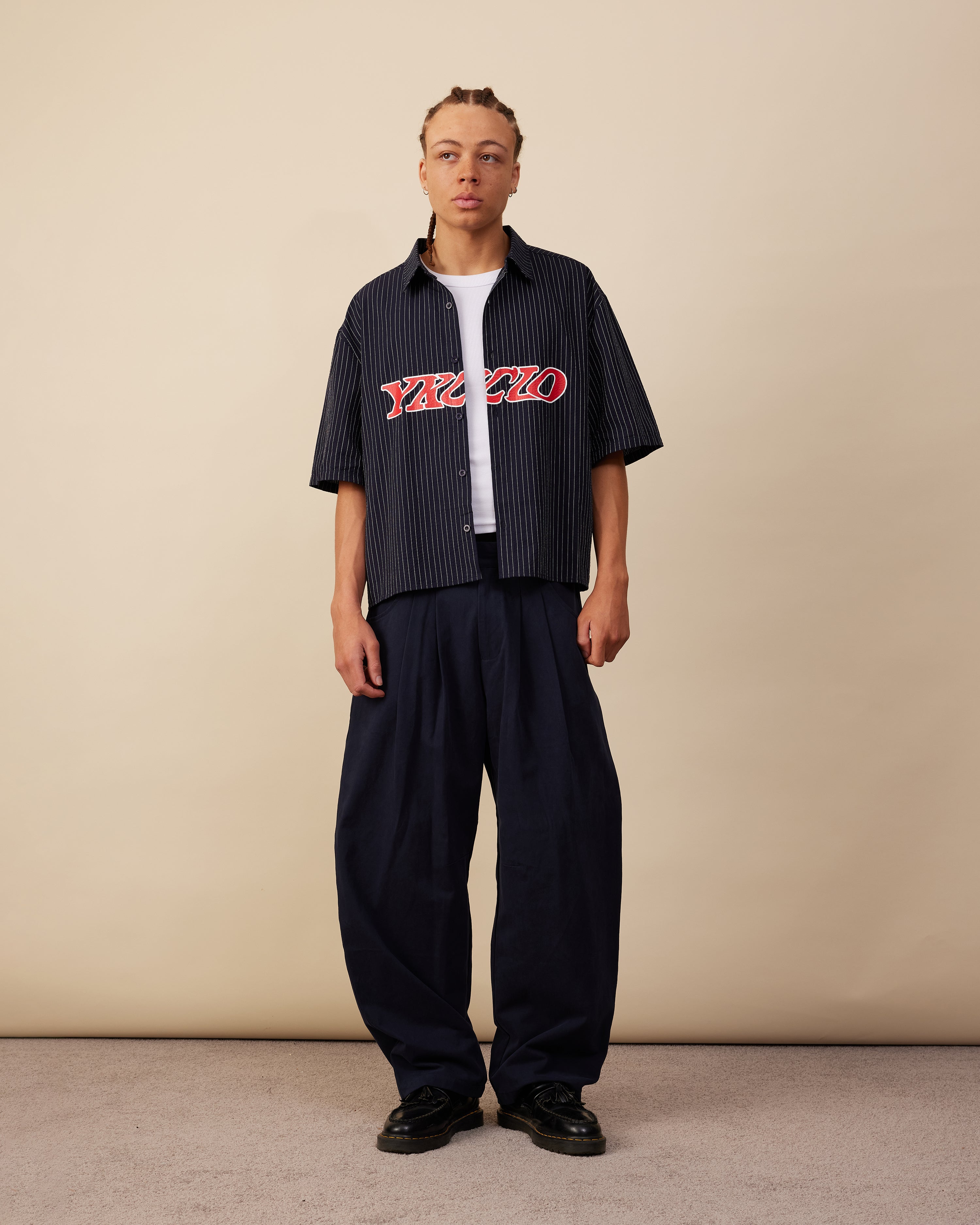 YKClo Box Shirt | NAVY PINSTRIPE