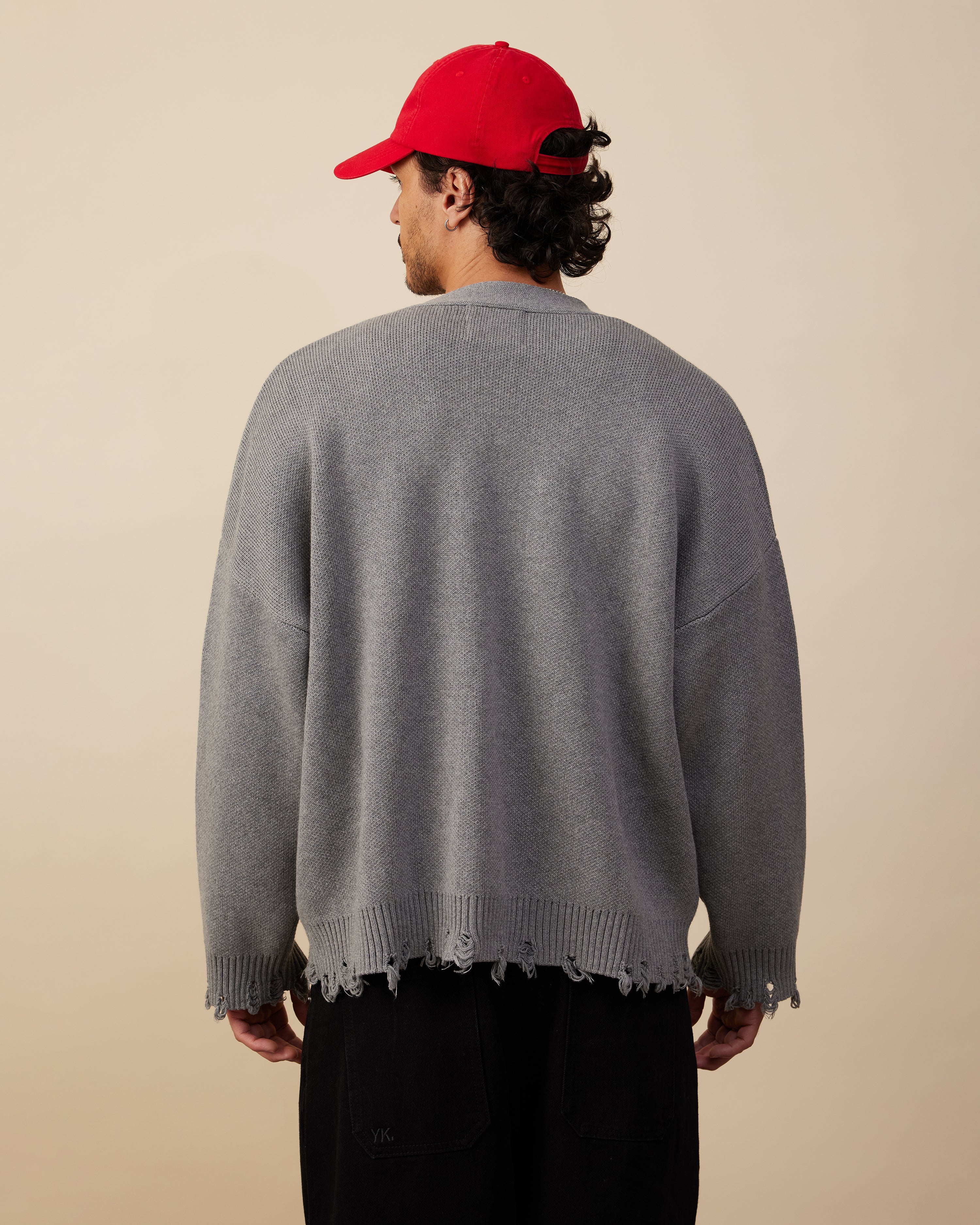 Cotton Knit Boxy Cardi | Distressed Grey Melange