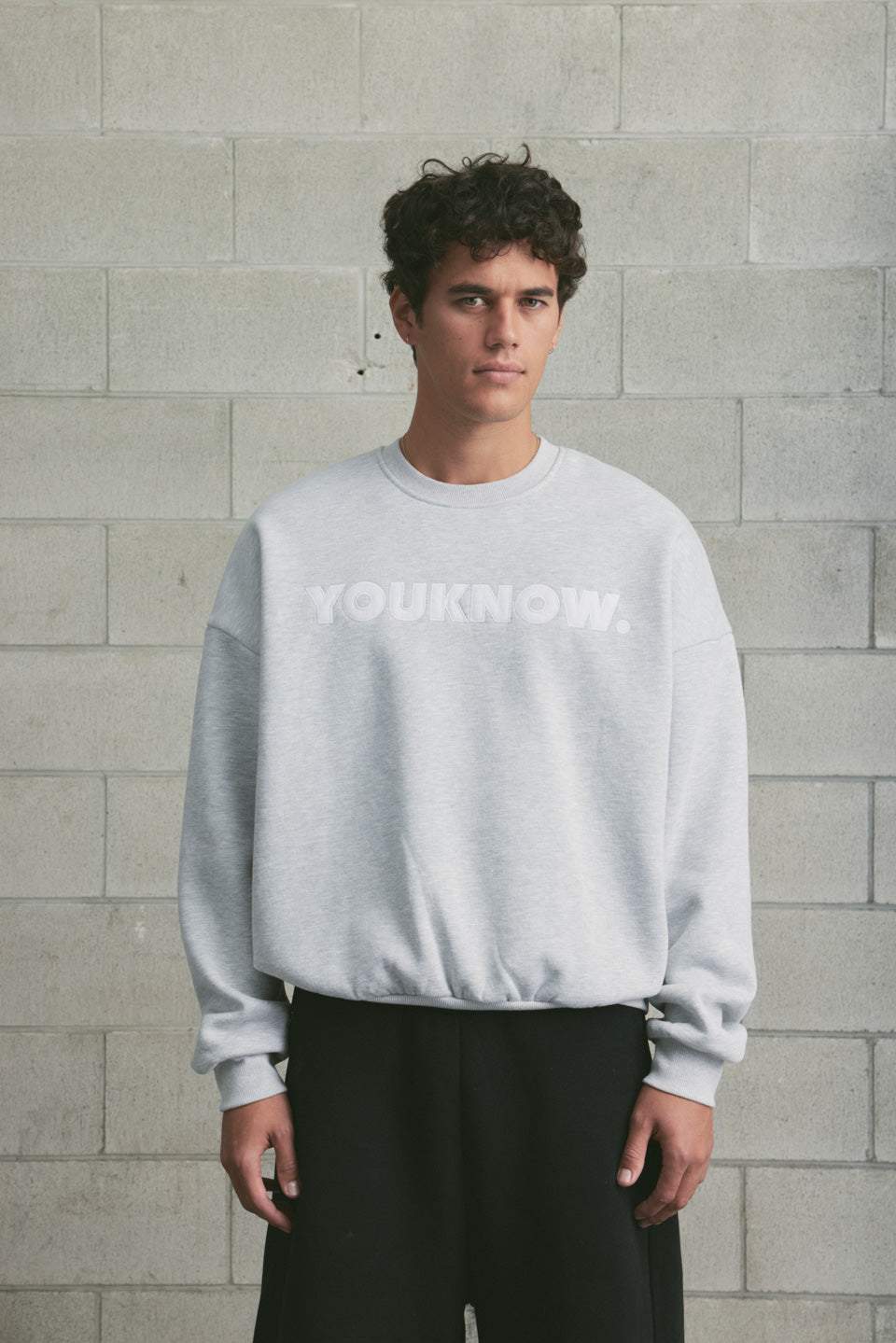 Applique Block Crew | GREY MARLE