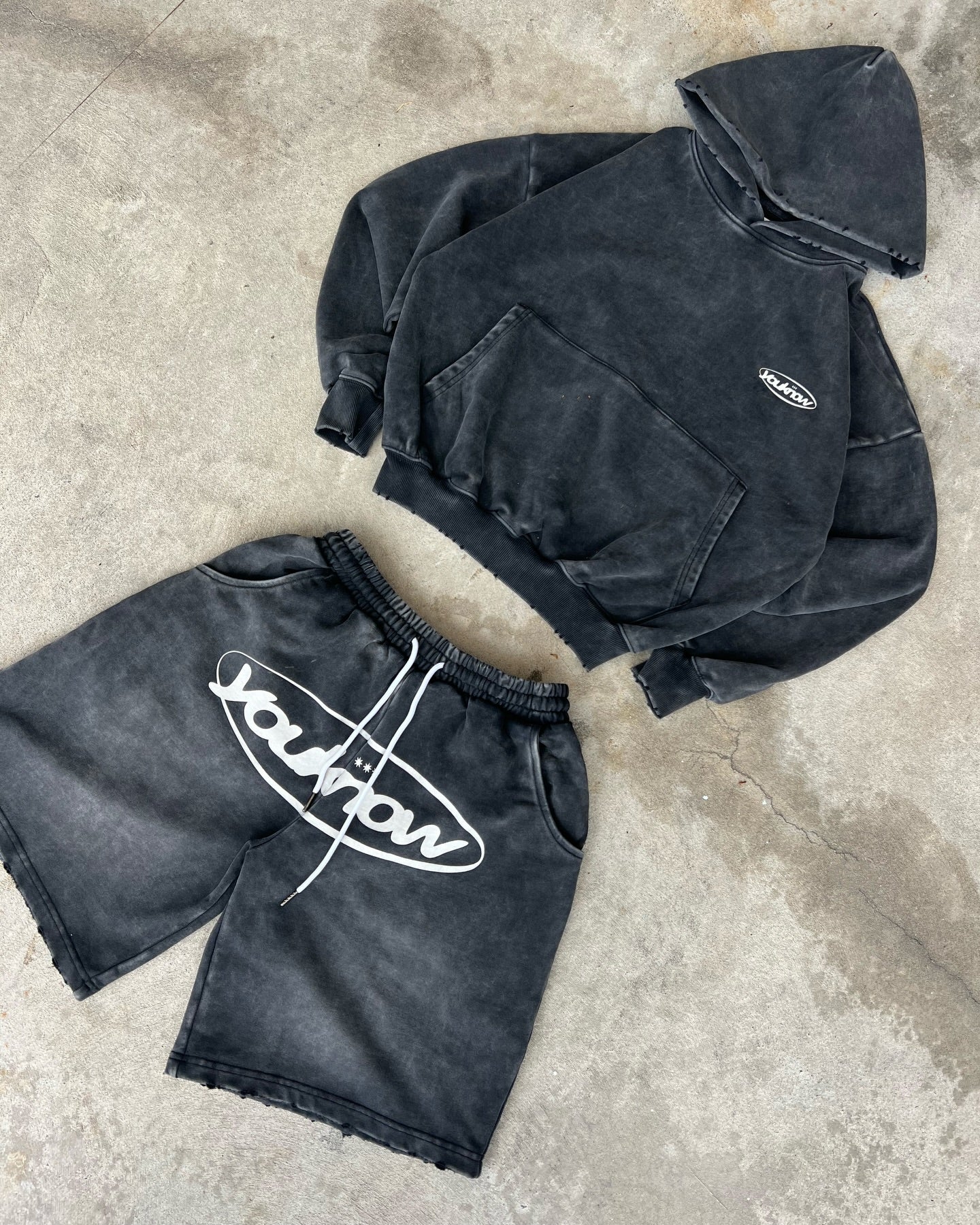 Distressed Logo Shorts | Washed Black