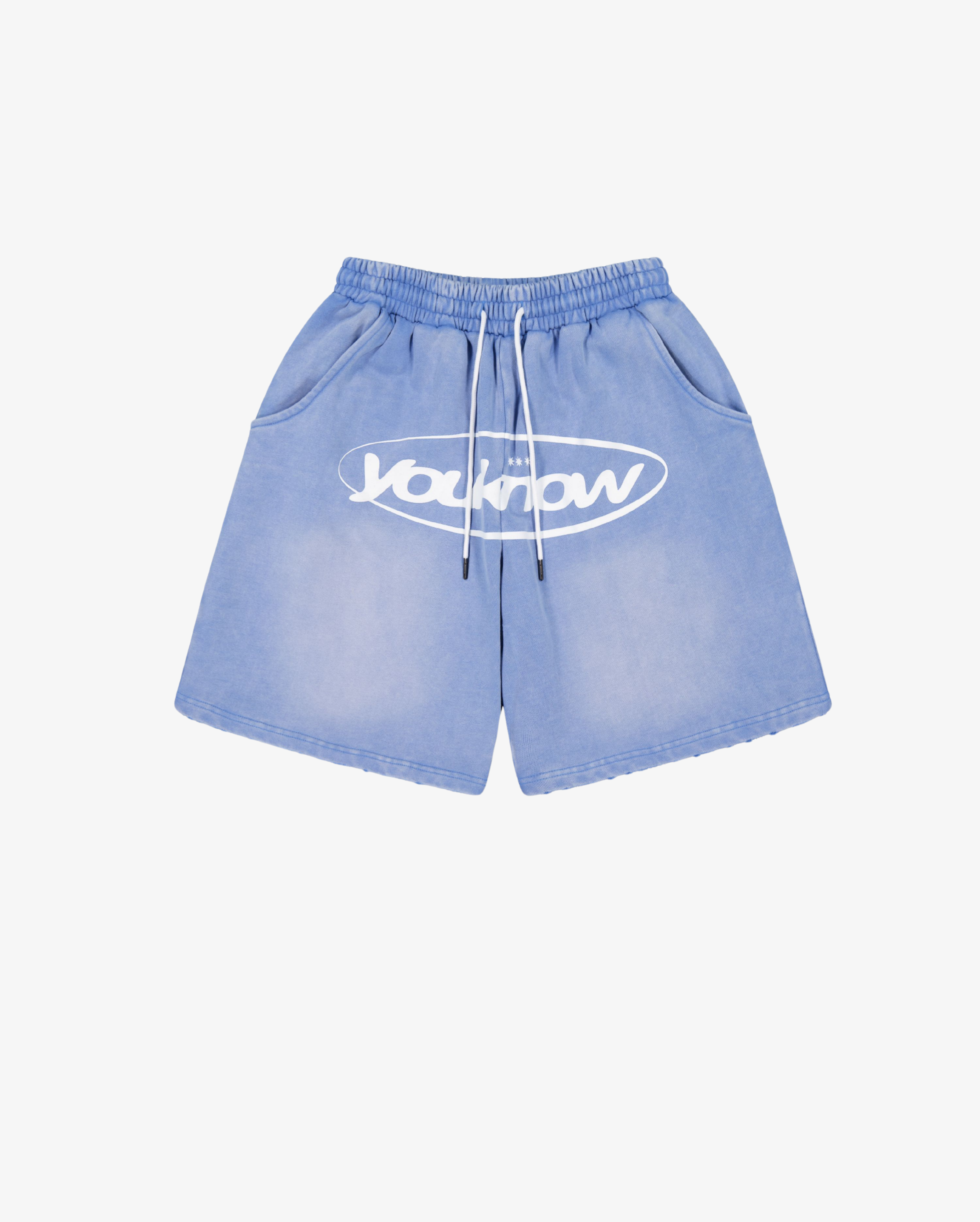 Distressed Logo Shorts | Washed Blue