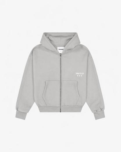 Panelled Zip Up Hoodie | Light Grey