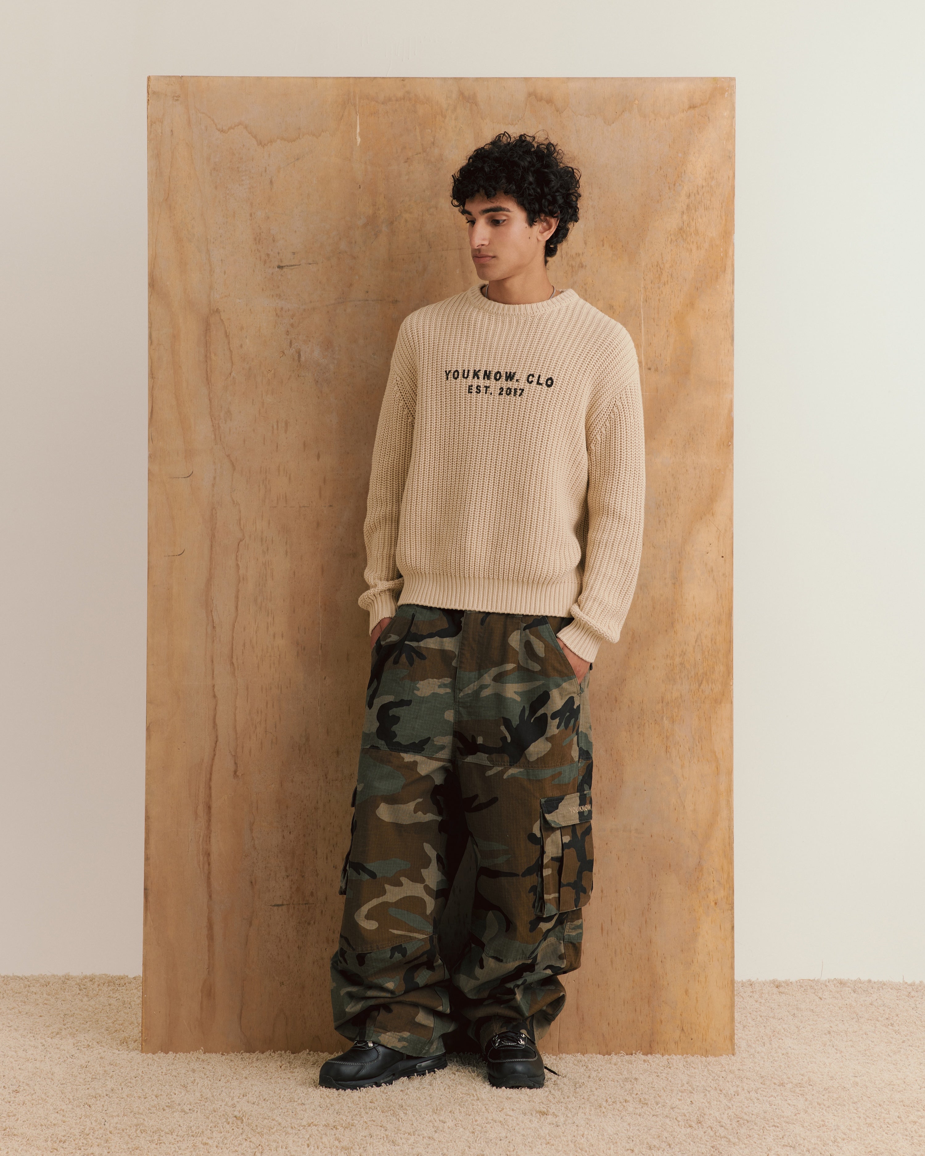 Knit Chunky Crew Sweater | Wheat-4
