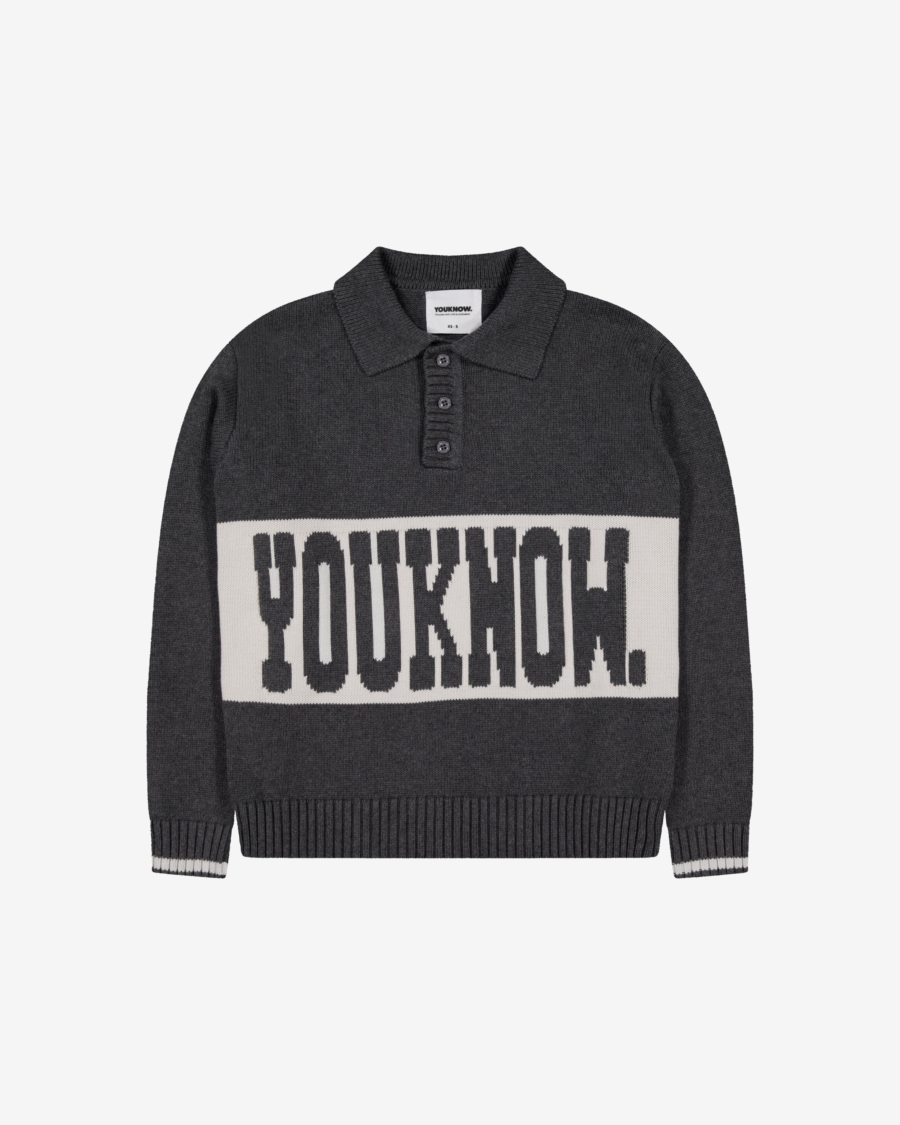 Cotton Knit Polo | Charcoal
