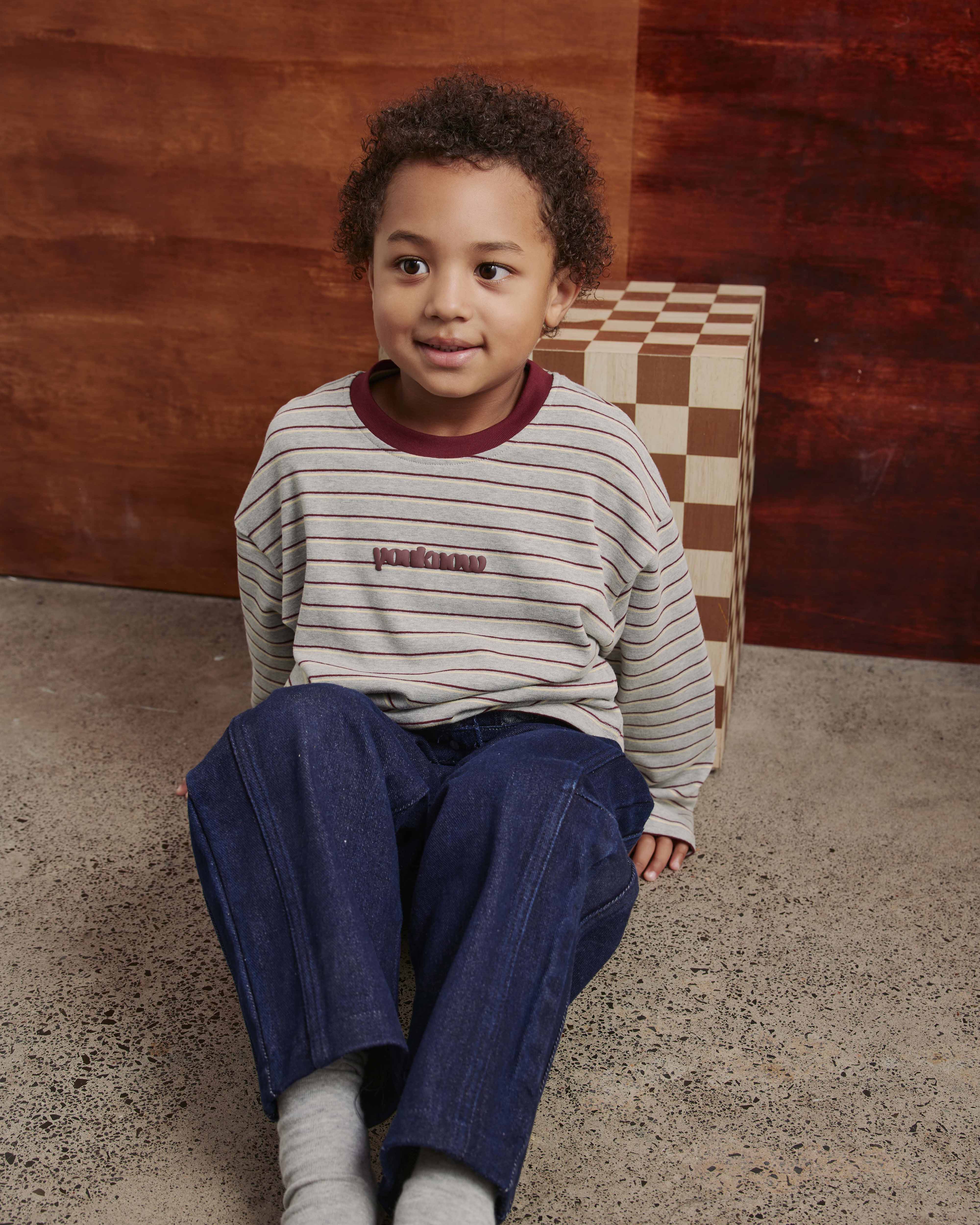 Kids Striped LS Tee | GREY MARLE