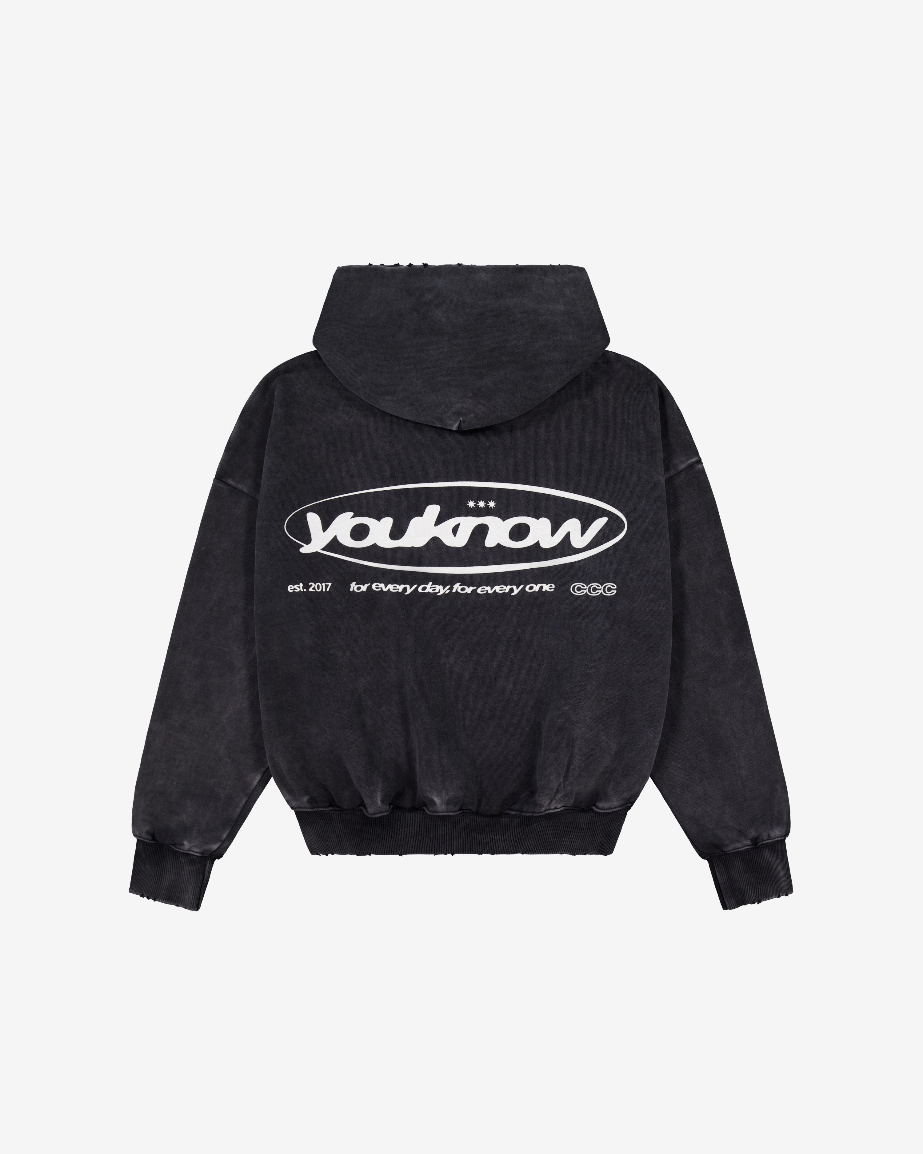 Distressed Logo Hoodie | Washed Black