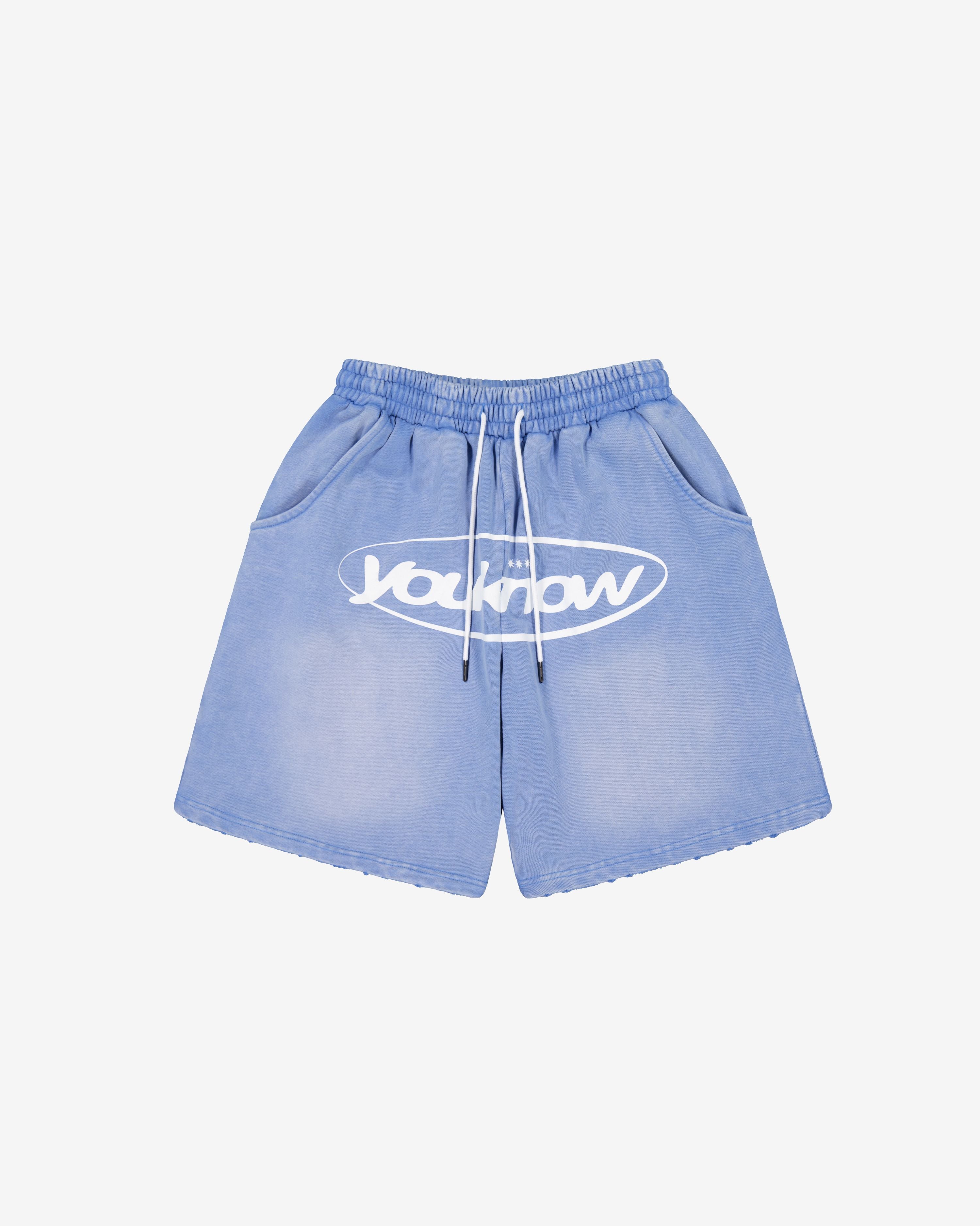 Distressed Logo Shorts | Washed Blue