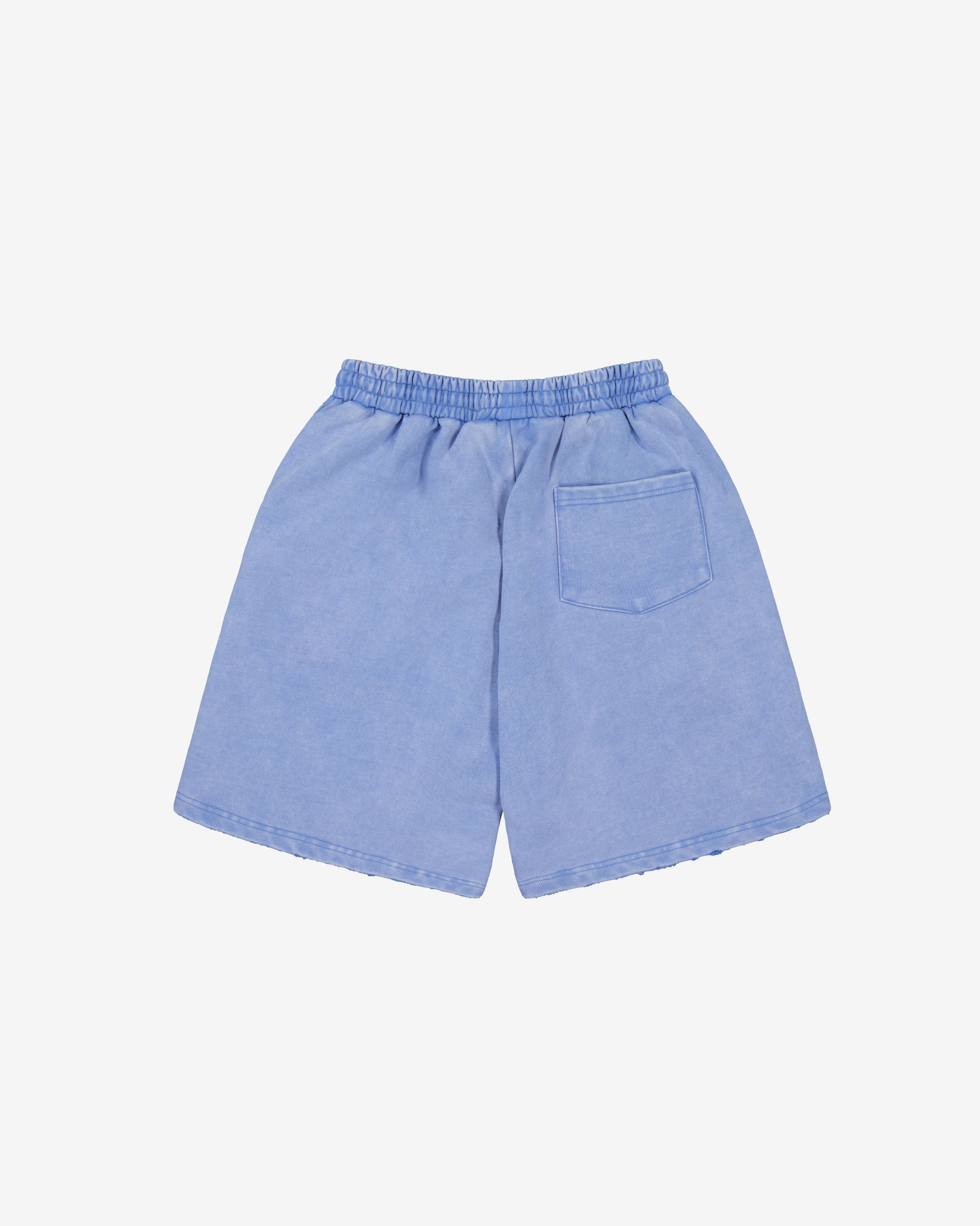 Distressed Logo Shorts | Washed Blue
