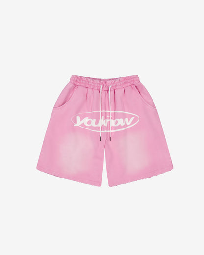 Distressed Logo Shorts | Washed Pink