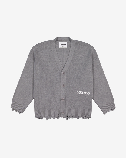Cotton Knit Boxy Cardi | Distressed Grey Melange