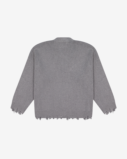 Cotton Knit Boxy Cardi | Distressed Grey Melange
