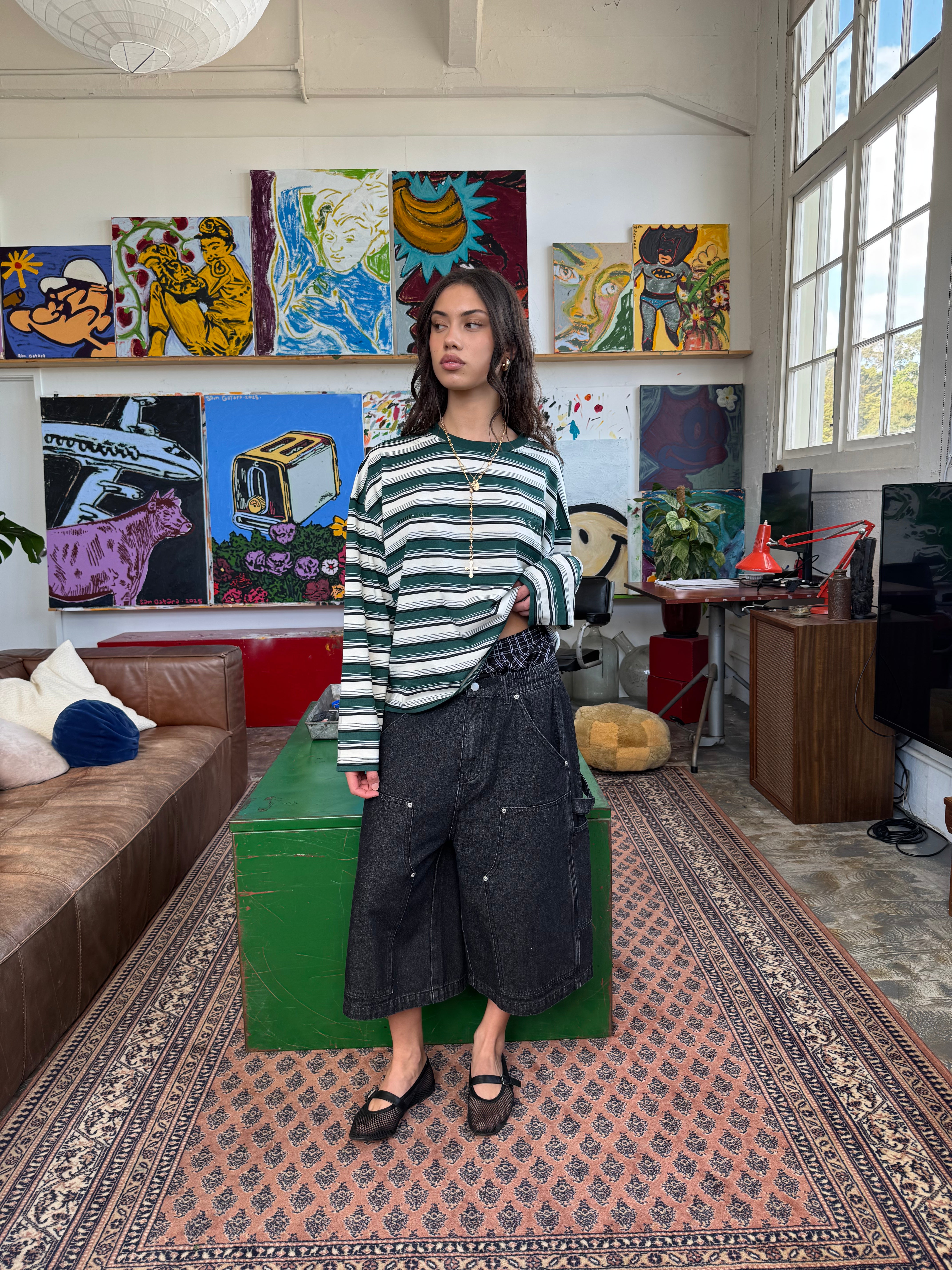 Striped Boxy Longsleeve | Teal Stripe