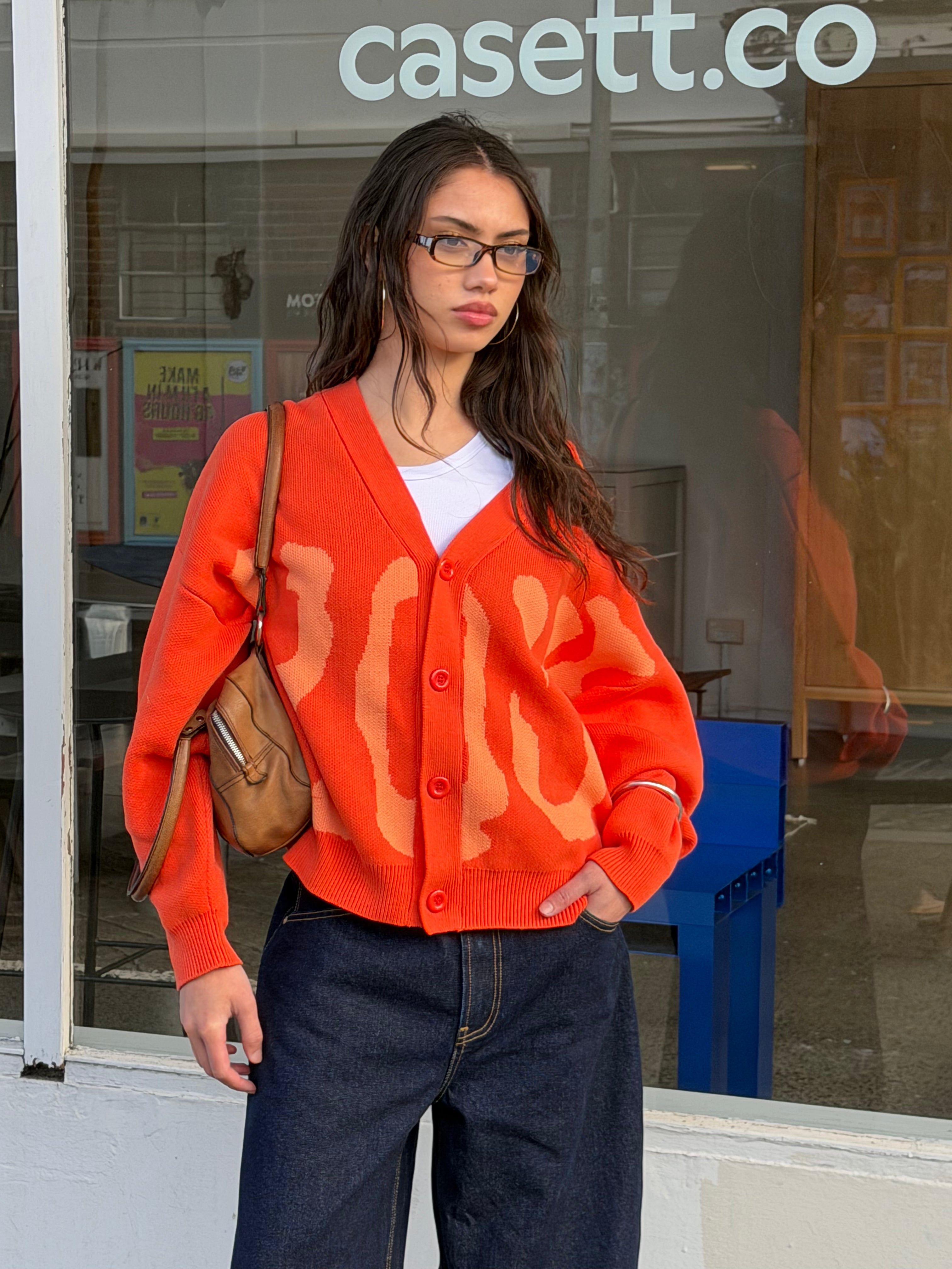 Jacquard Knit Cardigan | Orange