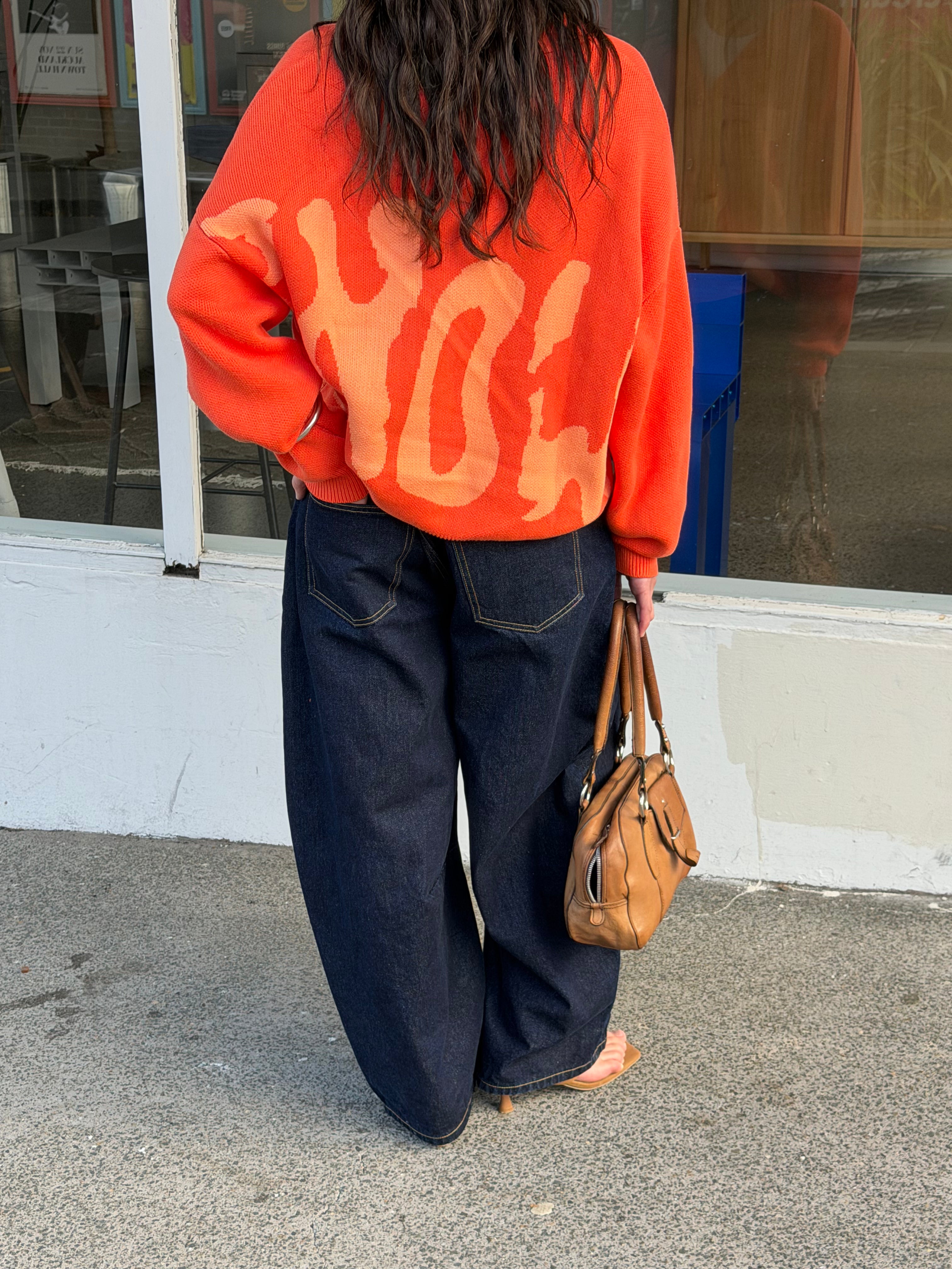 Jacquard Knit Cardigan | Orange-4