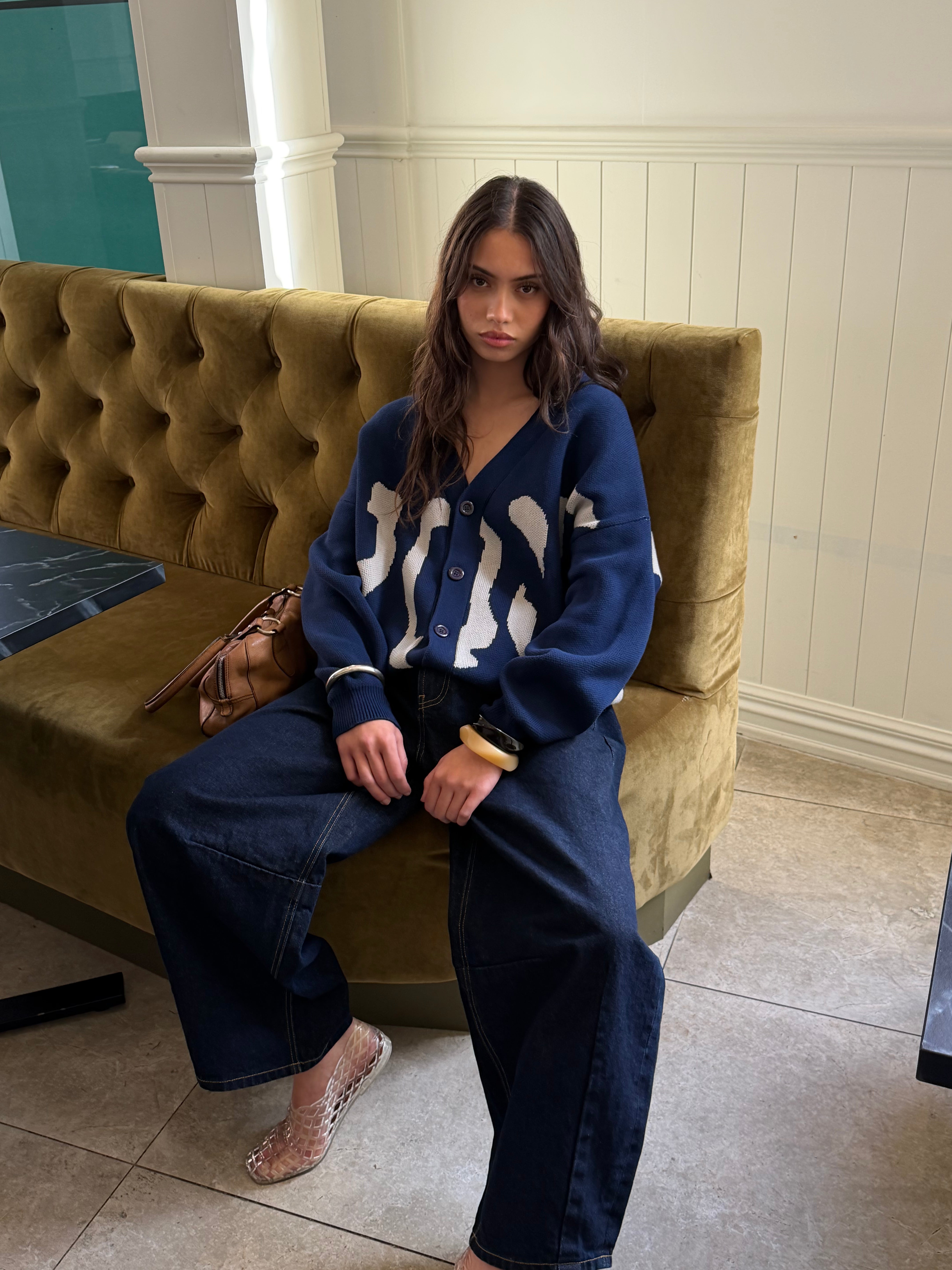 Jacquard Knit Cardigan | Navy