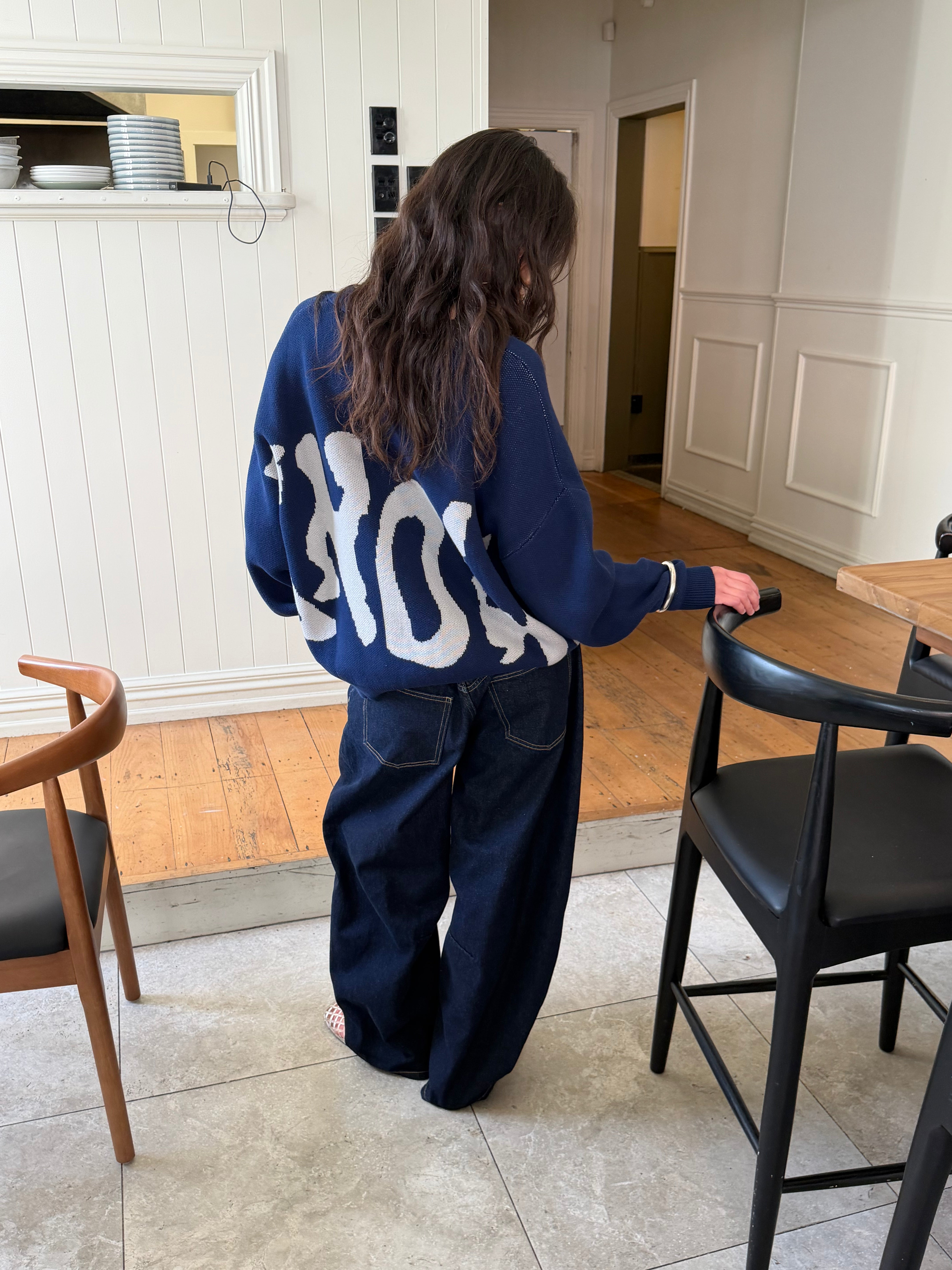 Jacquard Knit Cardigan | Navy-4