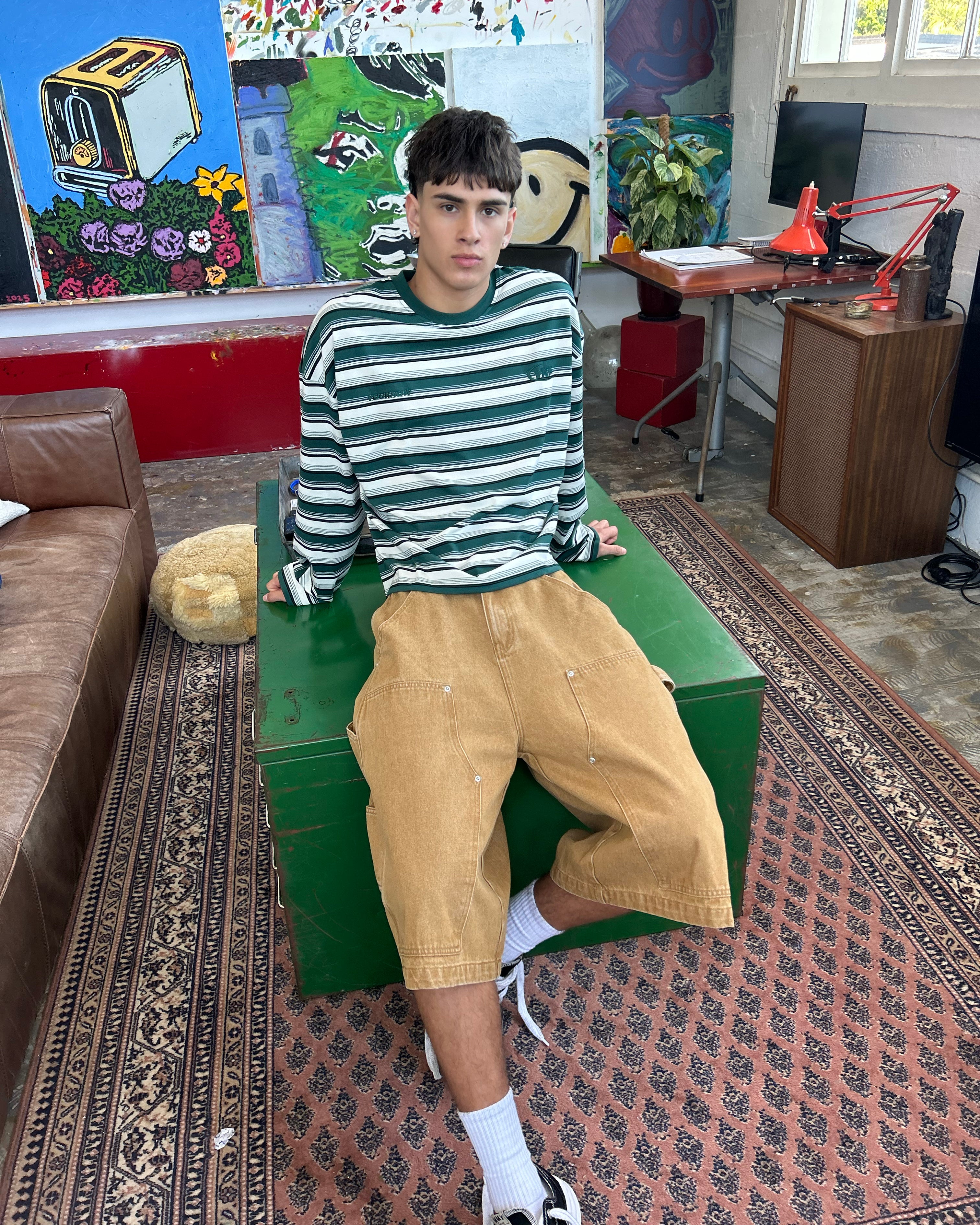 Striped Boxy Longsleeve | Teal Stripe