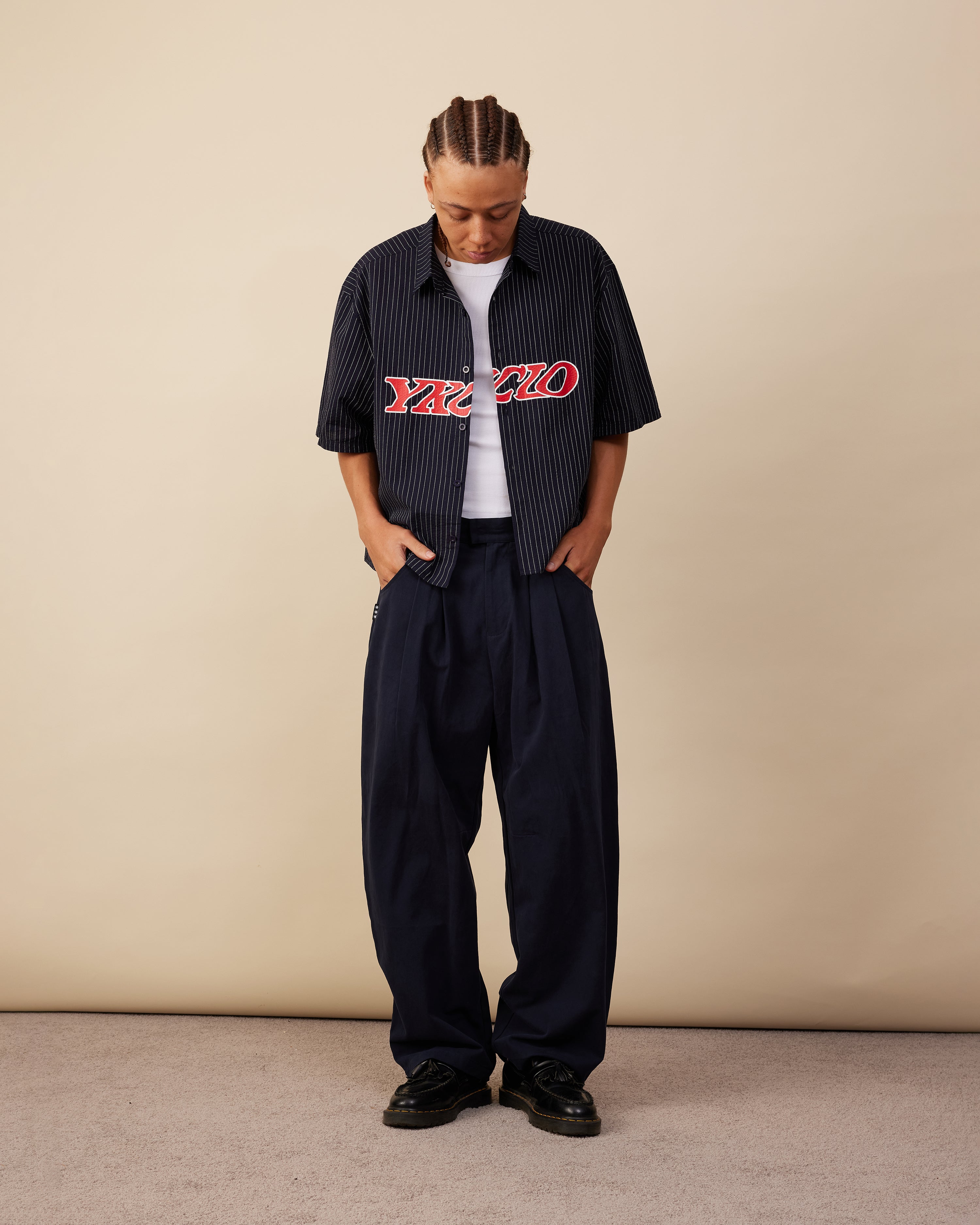 YKClo Box Shirt | NAVY PINSTRIPE