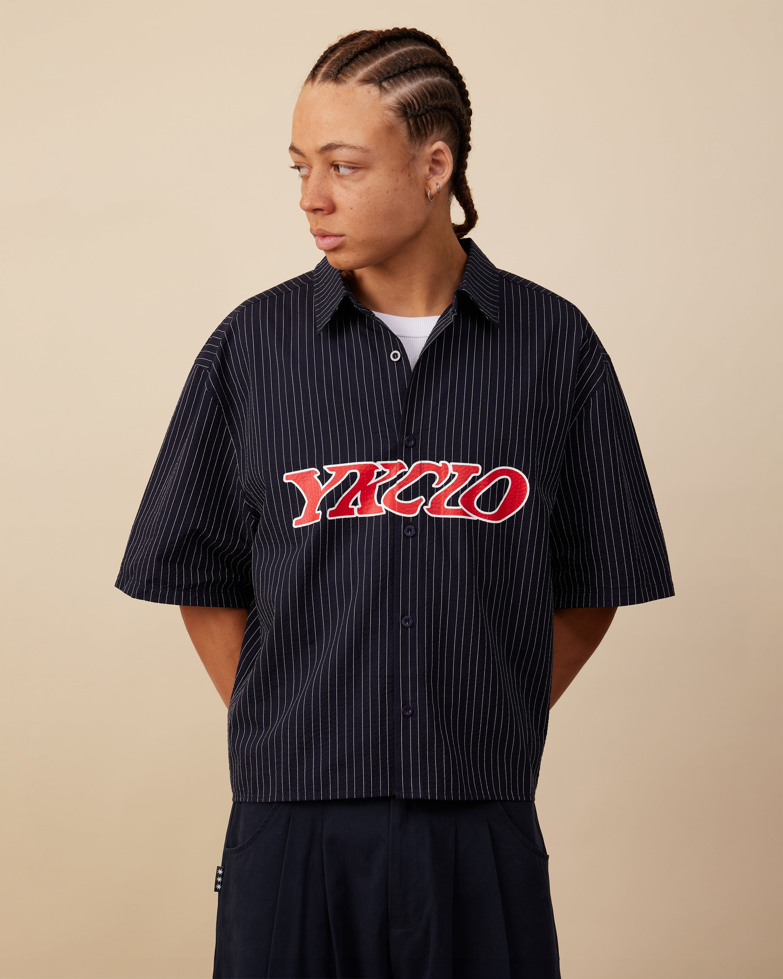 YKClo Box Shirt | NAVY PINSTRIPE