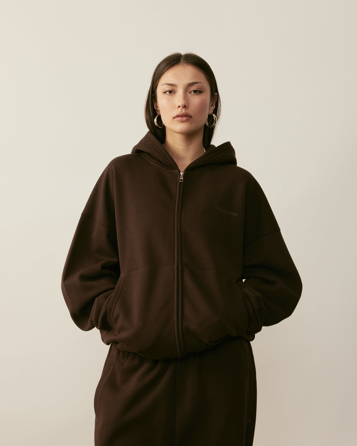 Core Essentials Zip Up Hoodie | Brown
