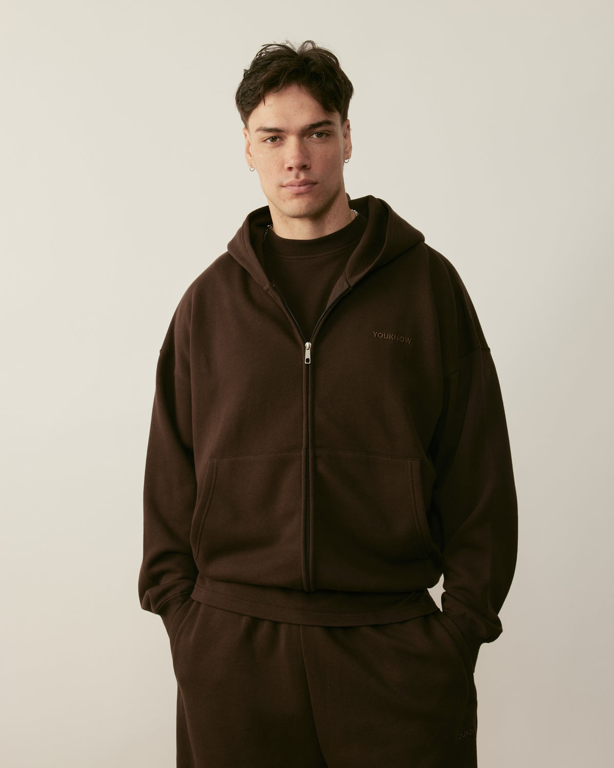 Core Essentials Zip Up Hoodie | Brown-4