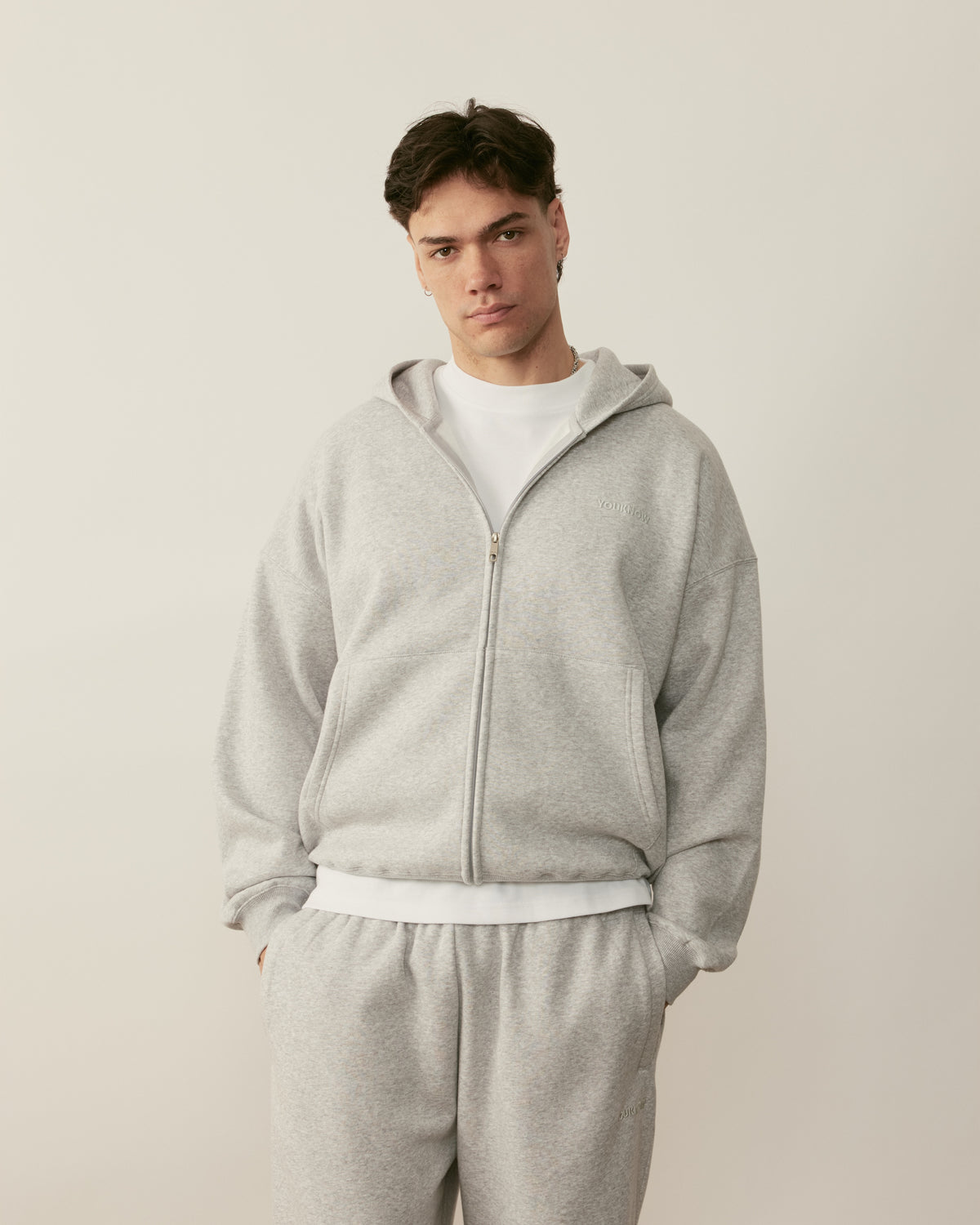 Core Essentials Zip Up Hoodie | Heather Grey-4