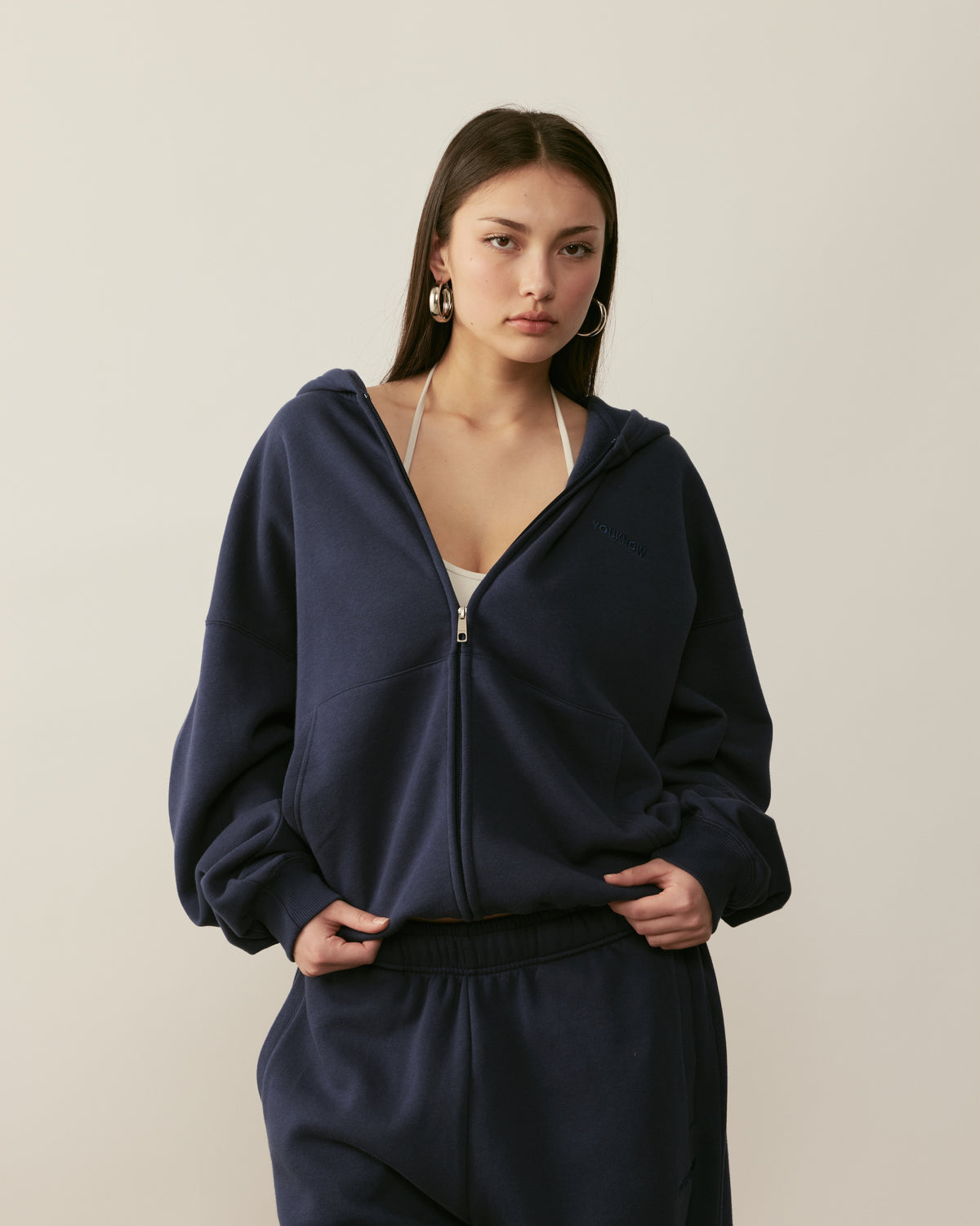 Core Essentials Zip Up Hoodie | Navy-7