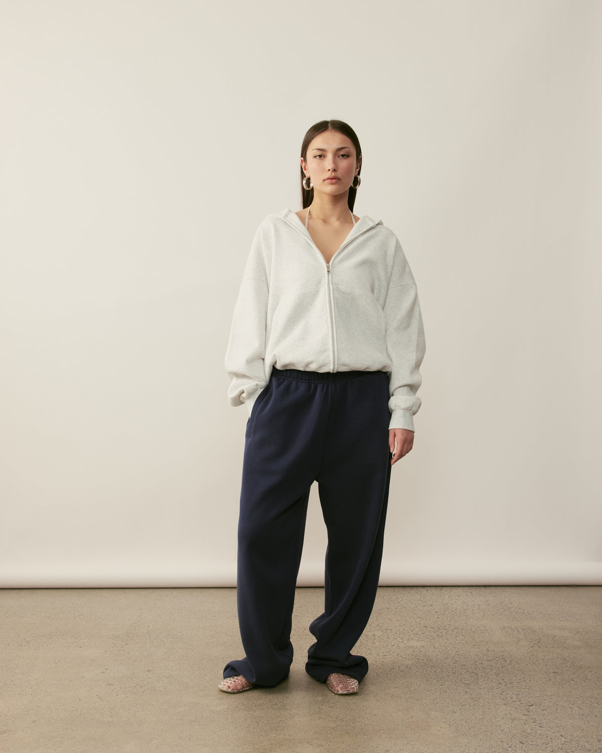 Core Essentials Zip Up Hoodie | White Marle-6