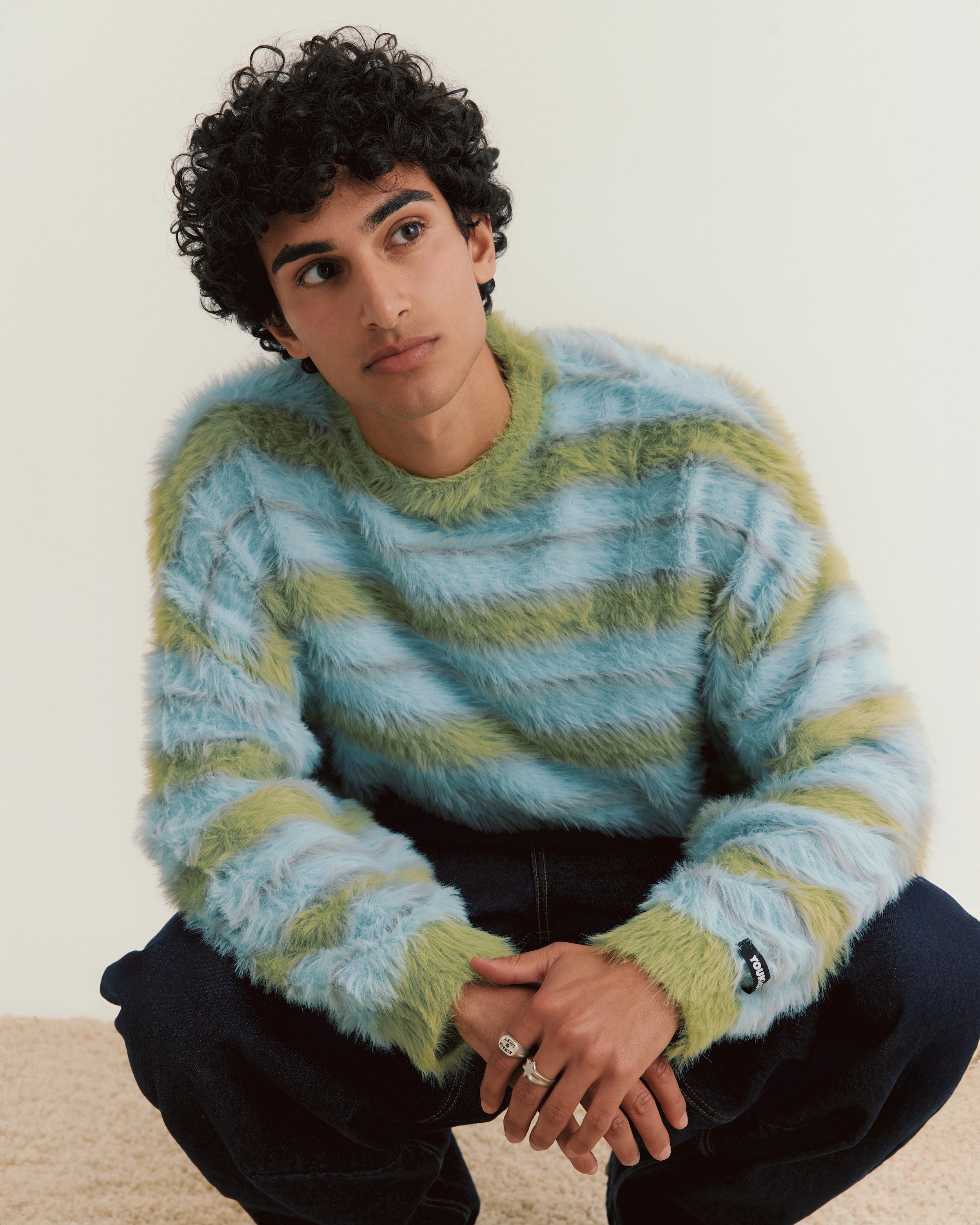 Fluffy Knit Crew Sweater | Blue Stripe-7