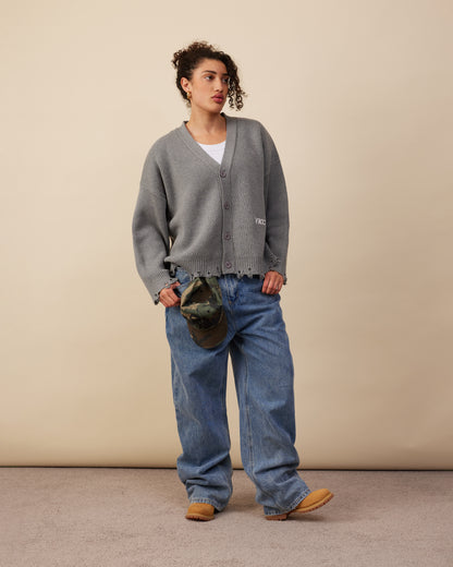 Cotton Knit Boxy Cardi | Distressed Grey Melange