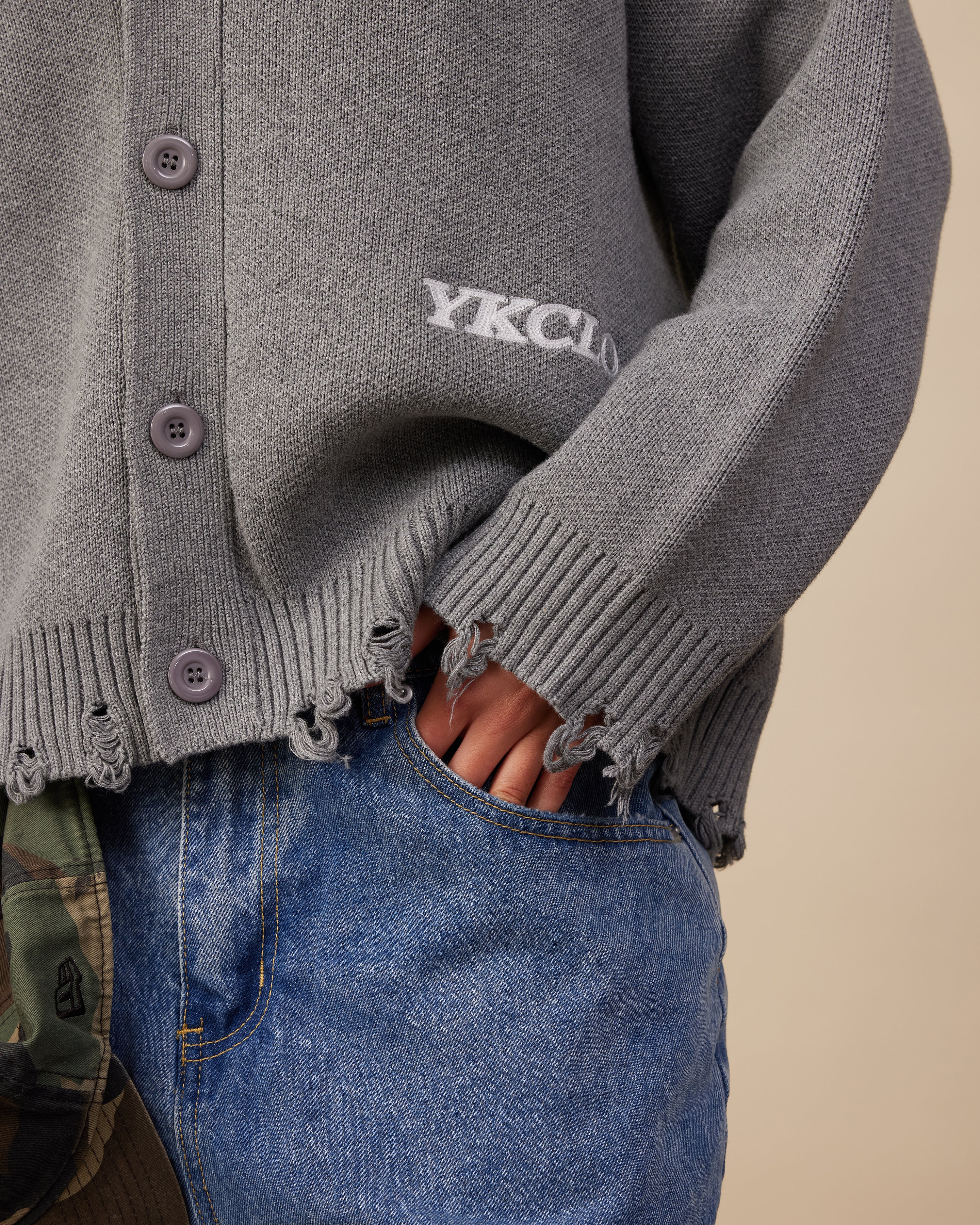 Cotton Knit Boxy Cardi | Distressed Grey Melange