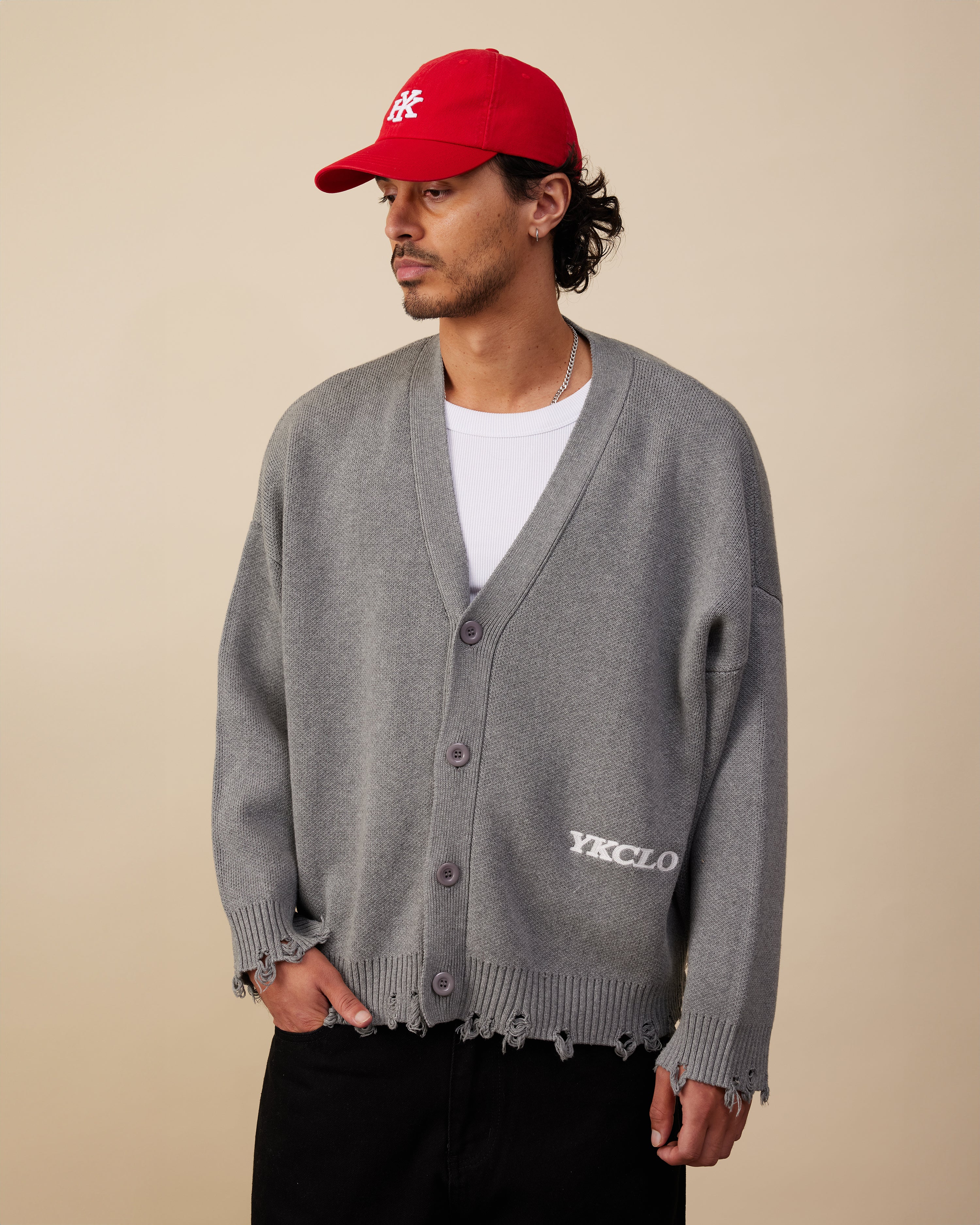 Cotton Knit Boxy Cardi | Distressed Grey Melange