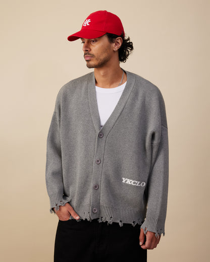 Cotton Knit Boxy Cardi | Distressed Grey Melange