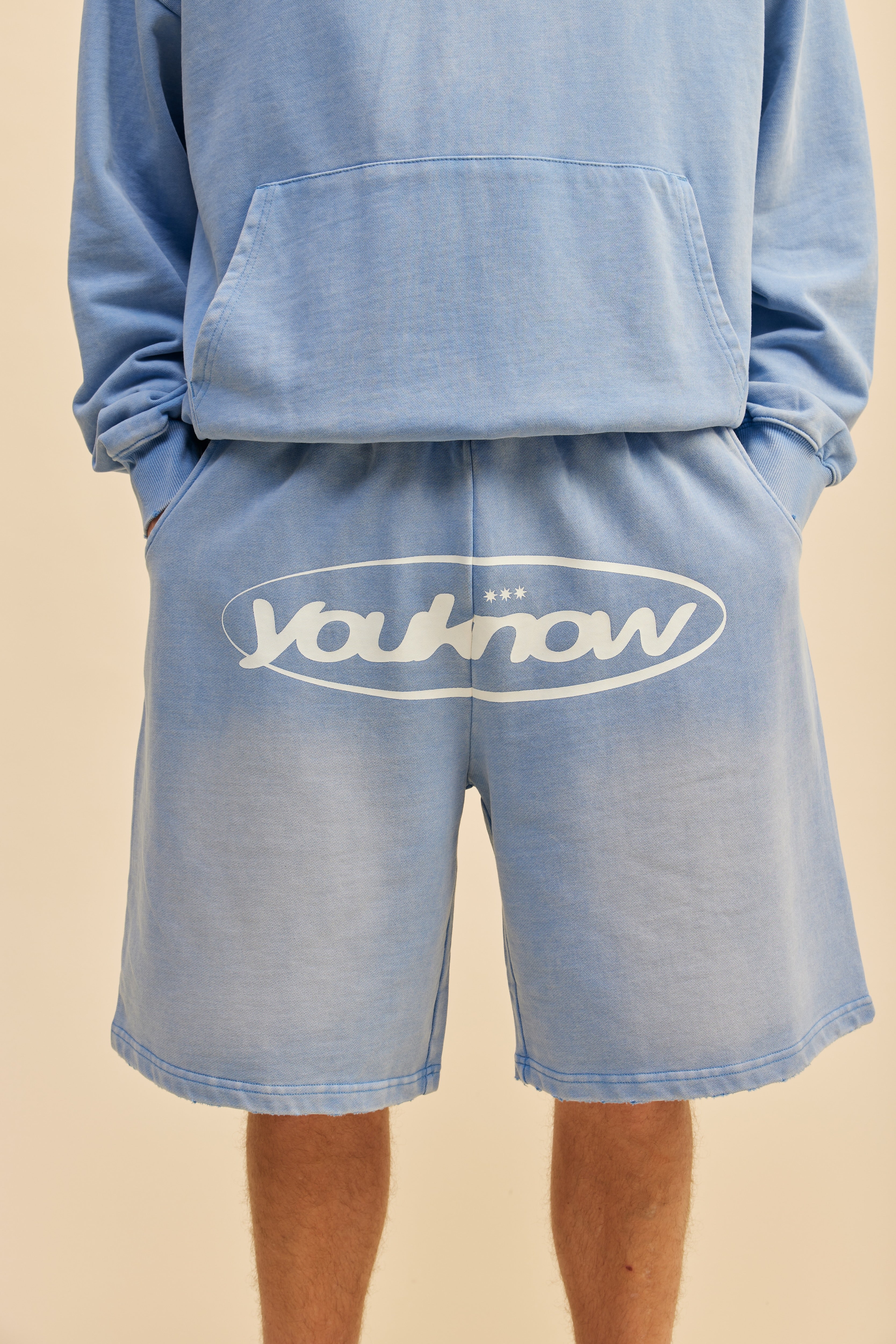 Distressed Logo Shorts | Washed Blue