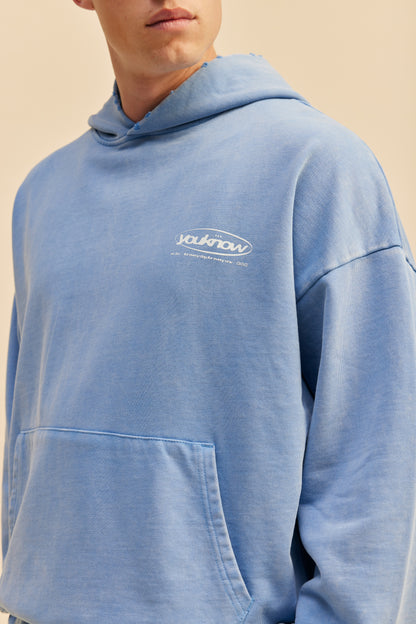 Distressed Logo Hoodie | Washed Blue