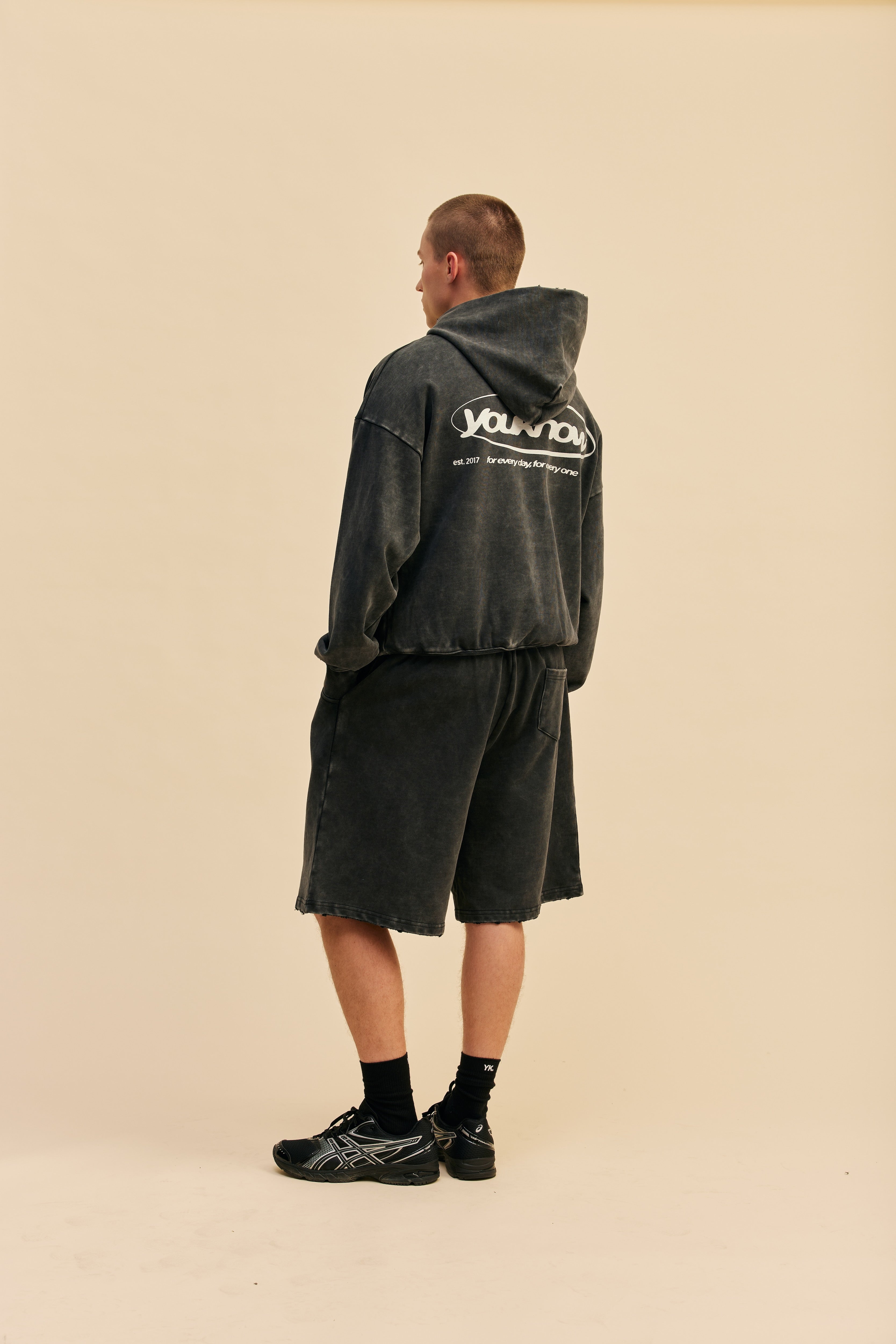 Distressed Logo Hoodie | Washed Black