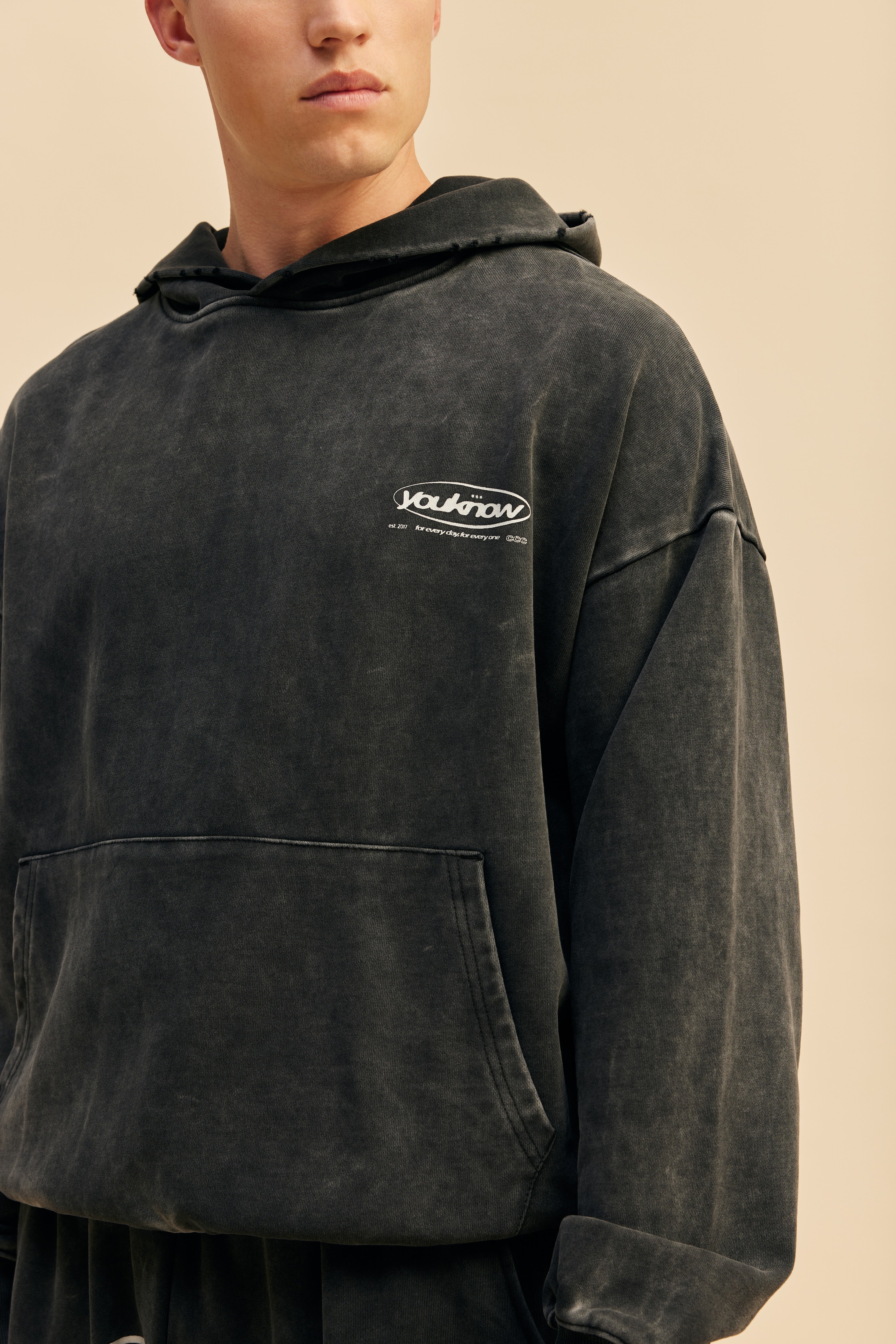 Distressed Logo Hoodie | Washed Black