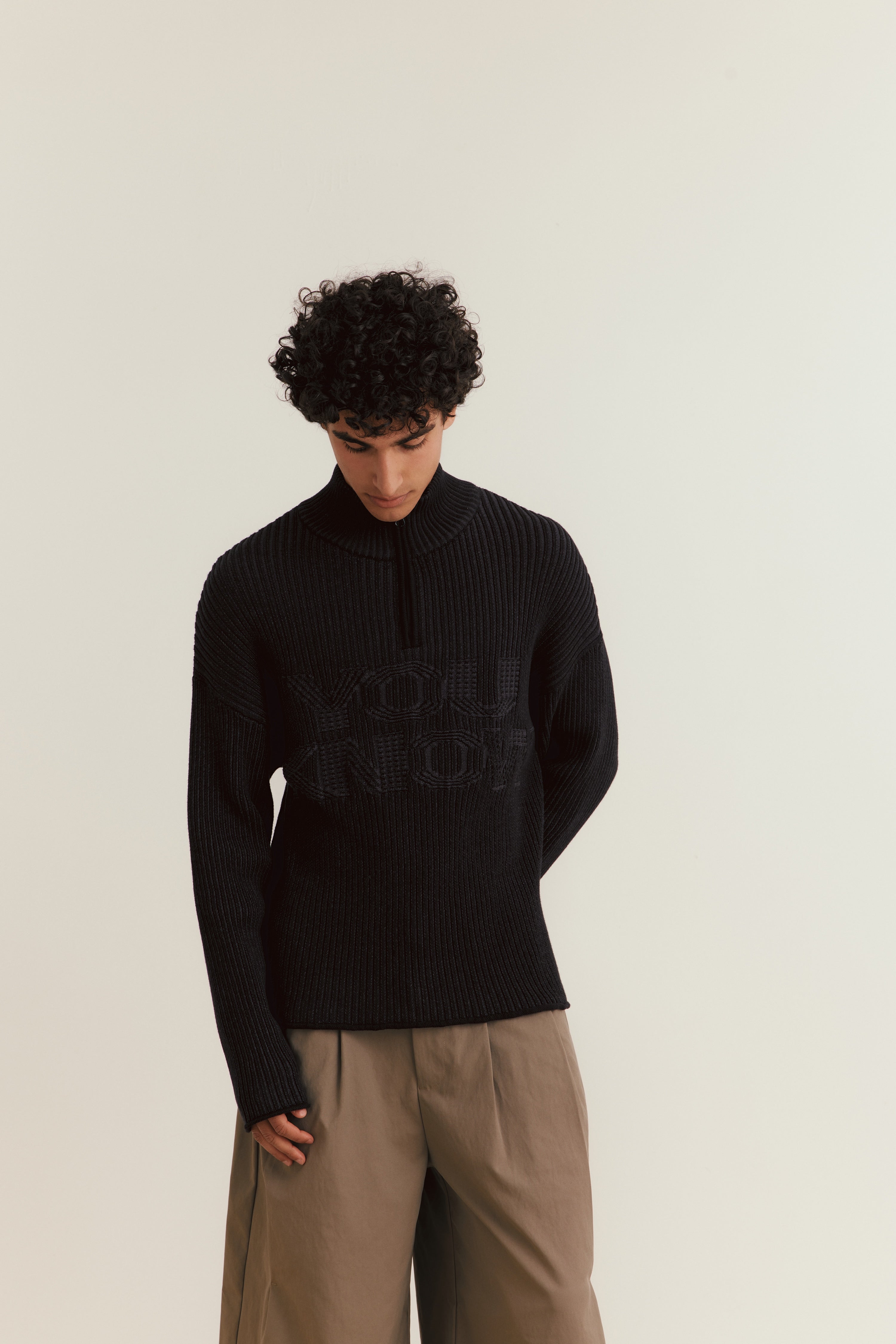 Rib Knit Quarter Zip | Black-4